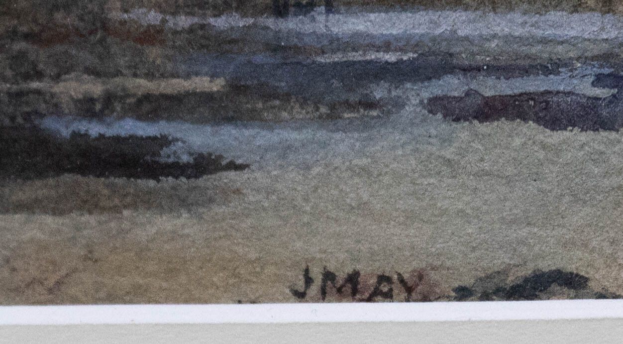 J. May Framed Early 20th Century Watercolour, River Landscape At Dusk photo 128.0