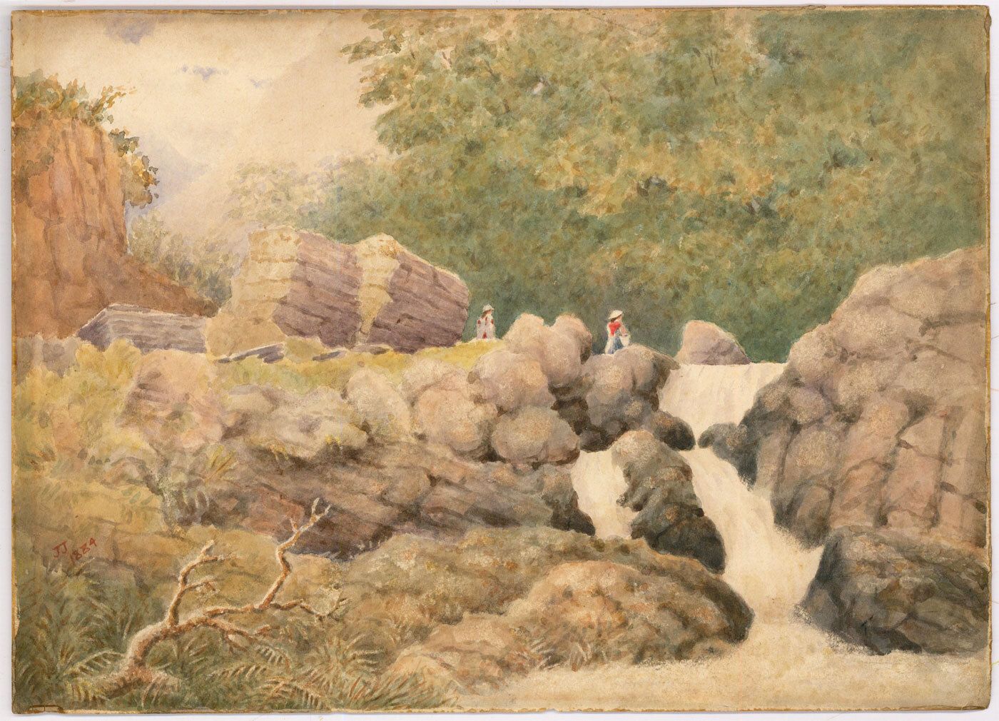 J. Jacobs 1884 Watercolour, Abergynolwyn Waterfall photo furniture