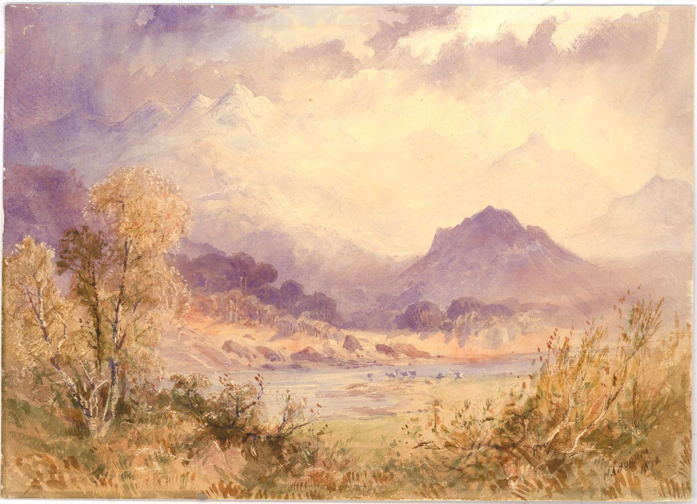 Henry Andrew Harper (1835 1900)  1872 Watercolour, Deer In The Highlands photo furniture