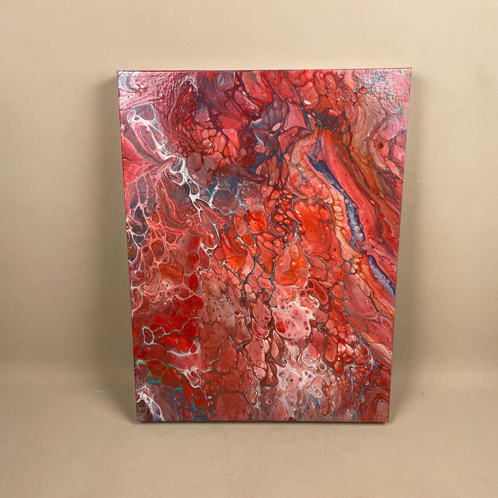 Vintage Marbled Painting Picture Original Artwork Canvas Marble Pattern Wood Frame Painted Art Rectangle 41x31cm Wall Hanging Marbling