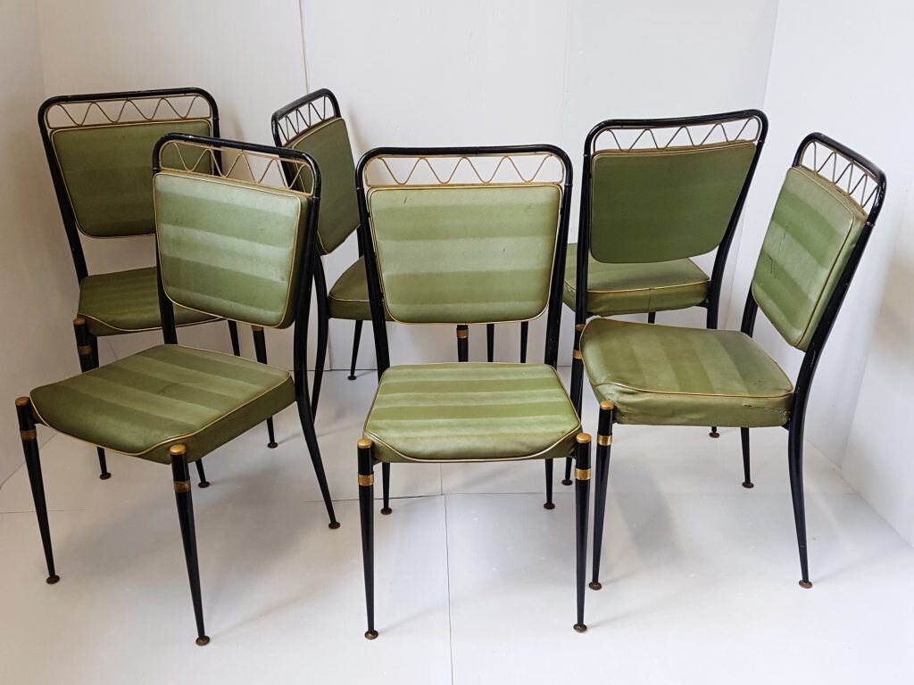Vintage 1950 Dlg Jean Royere 50s Rockabilly 1950s 50s Suite Of 6 Chairs photo for sale