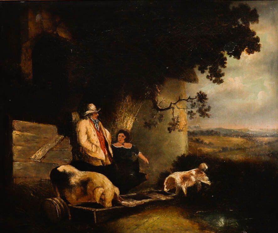 Naive School Early 19th Century Oil The Farmstead photo furniture