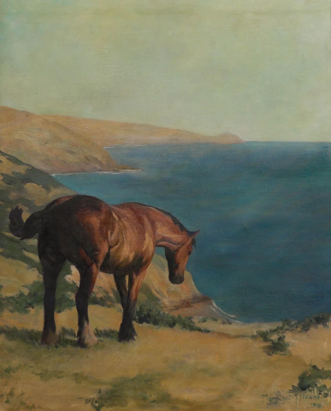 Margaret Neame Framed Early 20th Century Oil, Brown Cob On A Coastal Cliff Top photo furniture