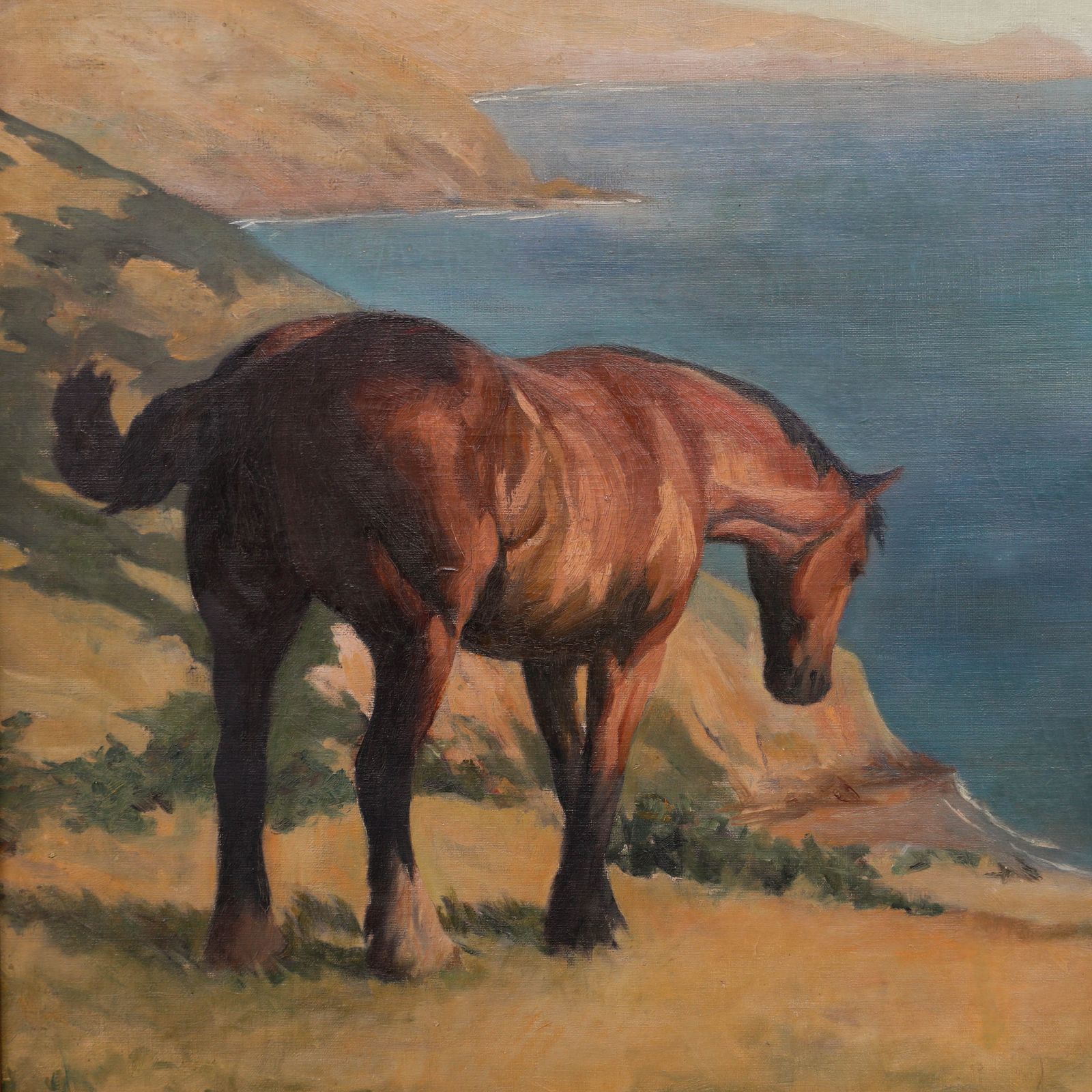 Margaret Neame Framed Early 20th Century Oil, Brown Cob On A Coastal Cliff Top photo Art