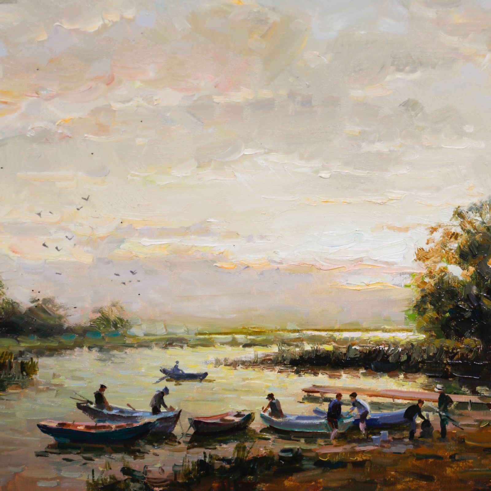 Vladimir Belsky (B.1949) 20th Century Oil, The Riverbank At Sunset photo Art
