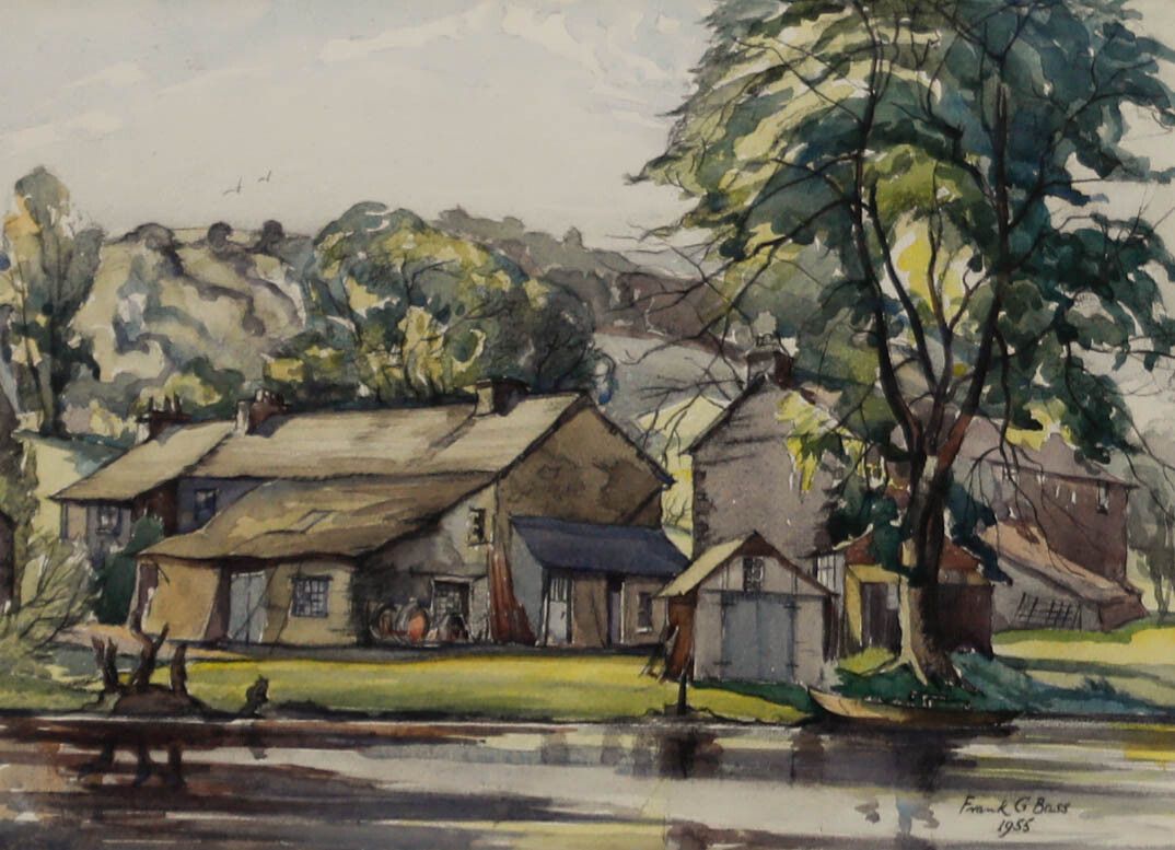 Frank G. Bass Framed 1955 Watercolour, Our Picnic Spot By Newby Bridge photo furniture