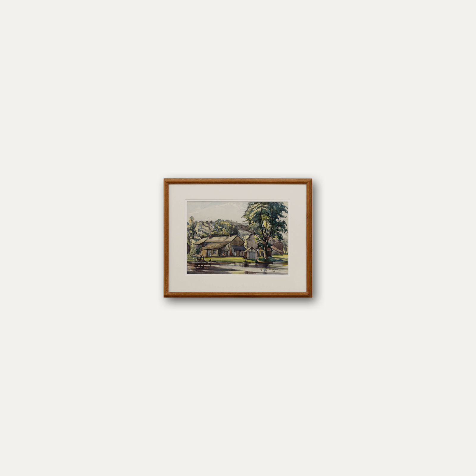 Frank G. Bass Framed 1955 Watercolour, Our Picnic Spot By Newby Bridge photo buy