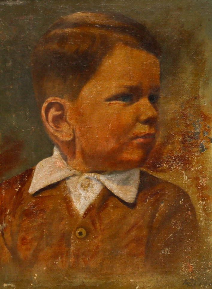 Framed Mid 20th Century Oil Portrait Of A Boy photo furniture