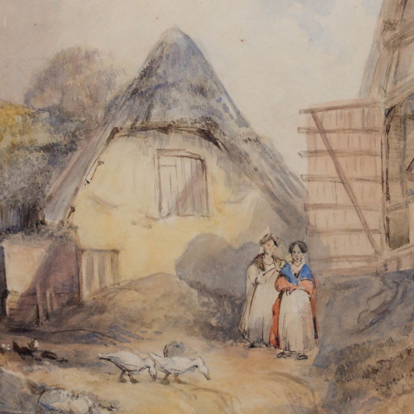 Thomas Colman Dibdin (1810 1893) Framed Watercolour, Ladies On The Farm photo Art