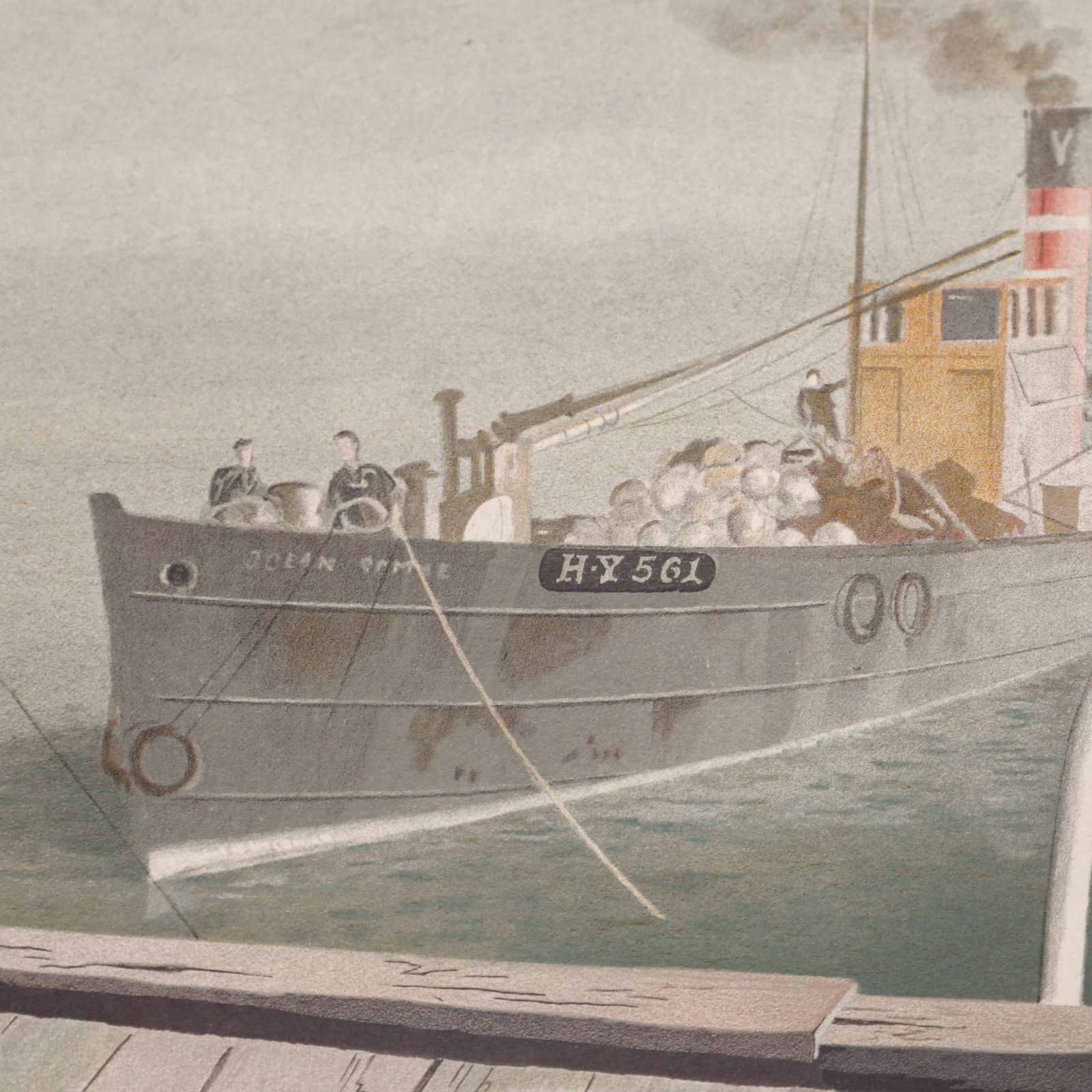 Felix Kelly (1914 1994) 1940s Lithograph, Drifter And Paddle Steamers photo Art