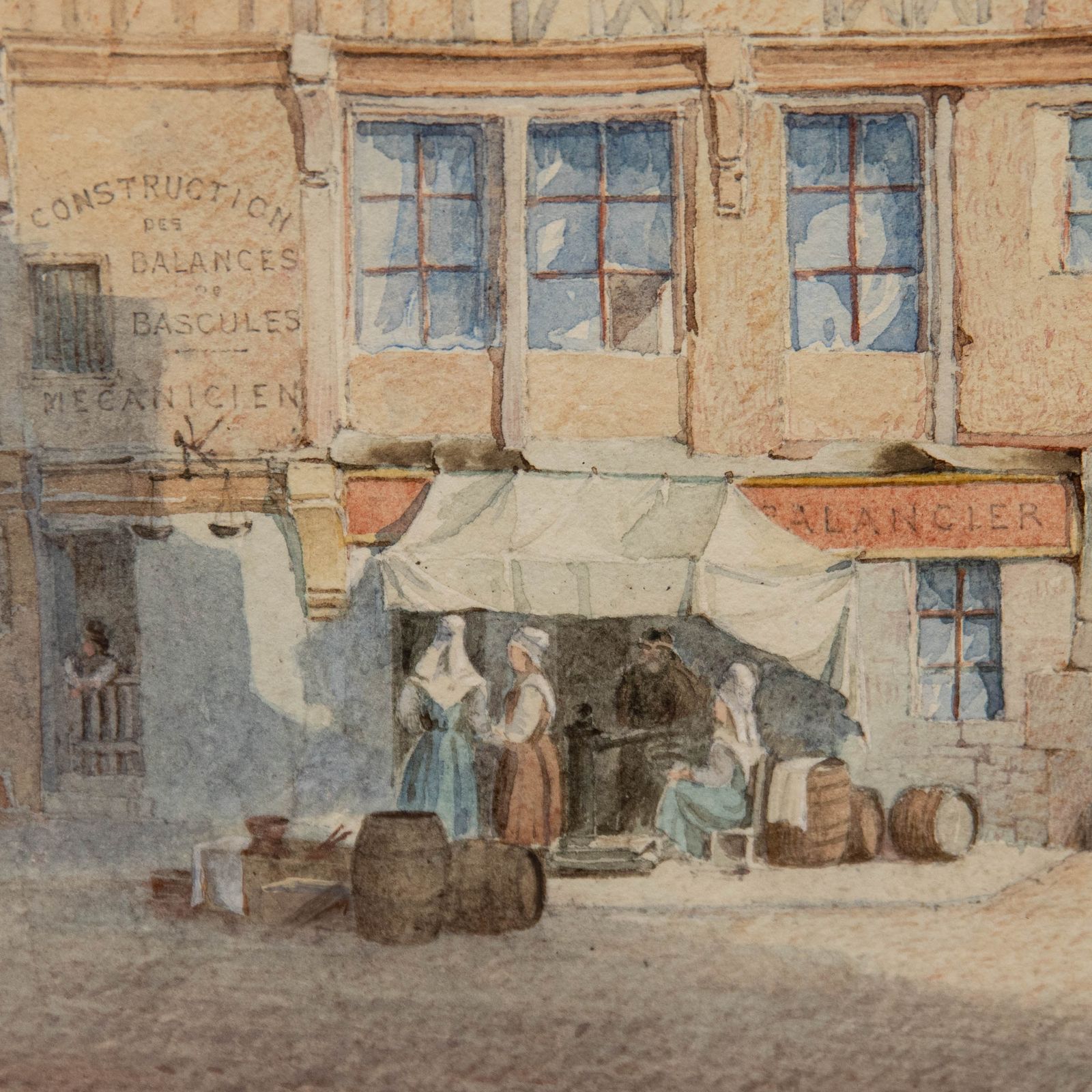French Late 19th Century Watercolour Ambient Street With Figures photo Art