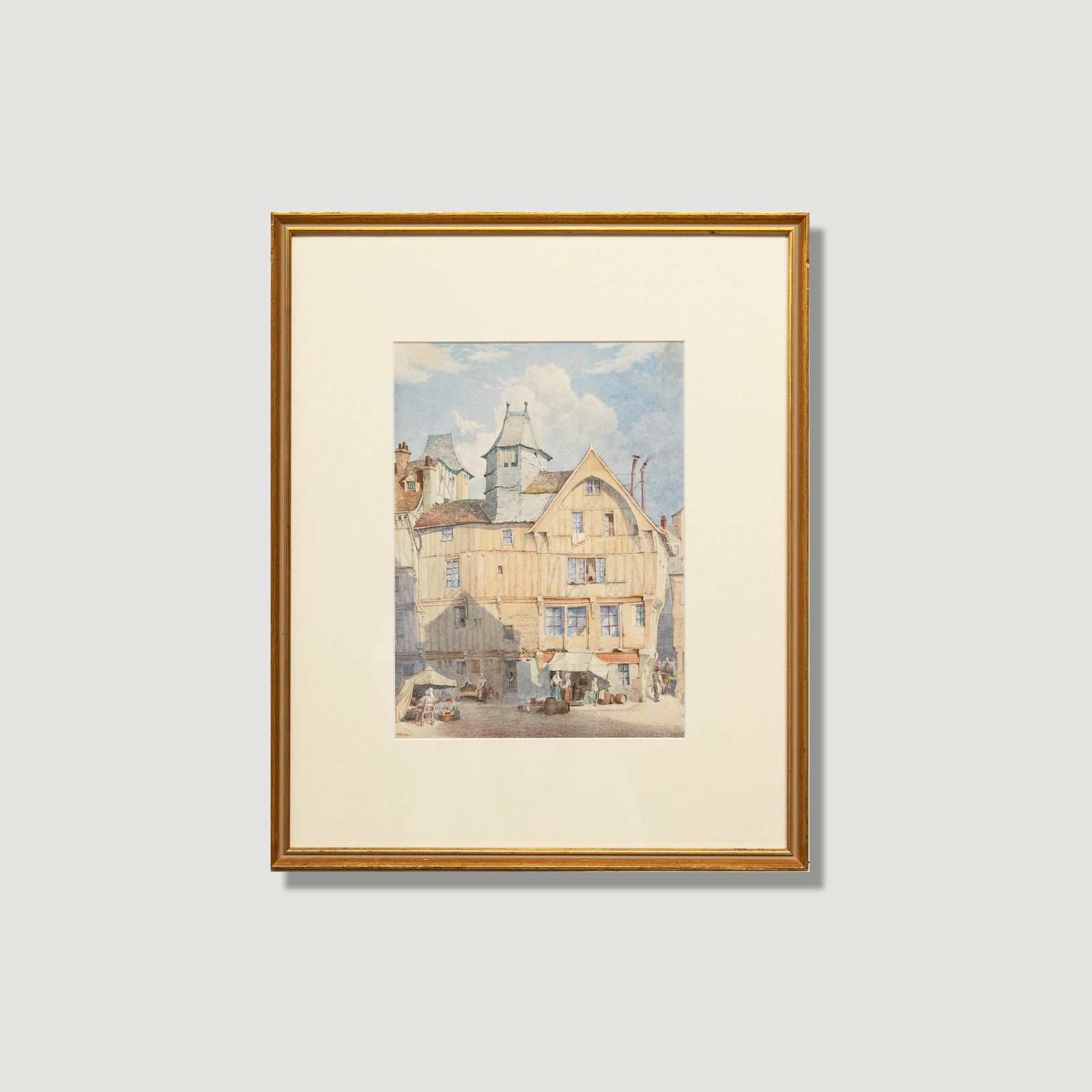 French Late 19th Century Watercolour Ambient Street With Figures photo buy