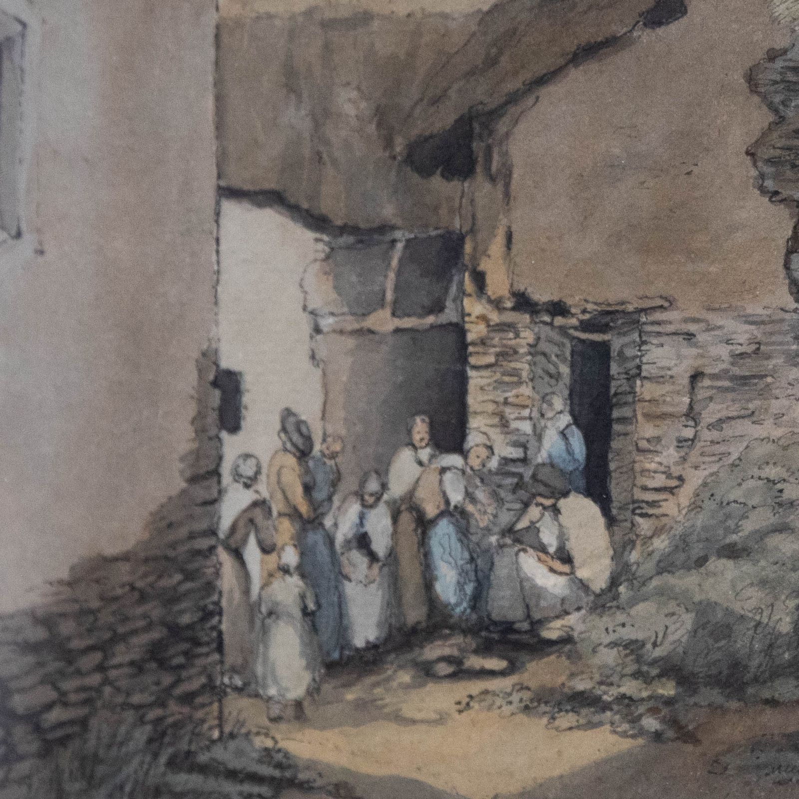 E.A. Kitson Framed Mid 19th Century Watercolour, Figures In An Alleyway photo Art