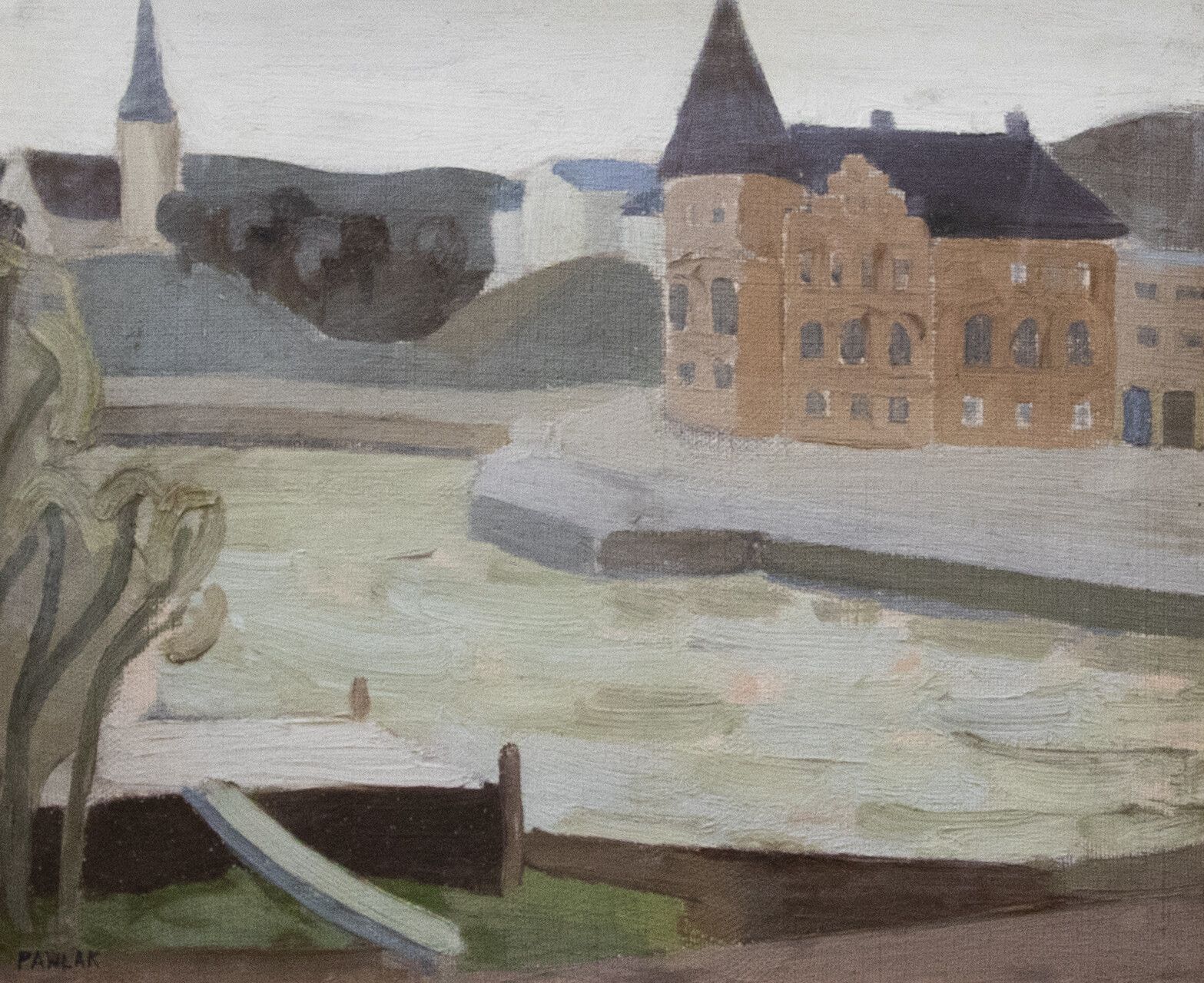 Gote Pawlack  Mid 20th Century Oil, Church On The River photo furniture