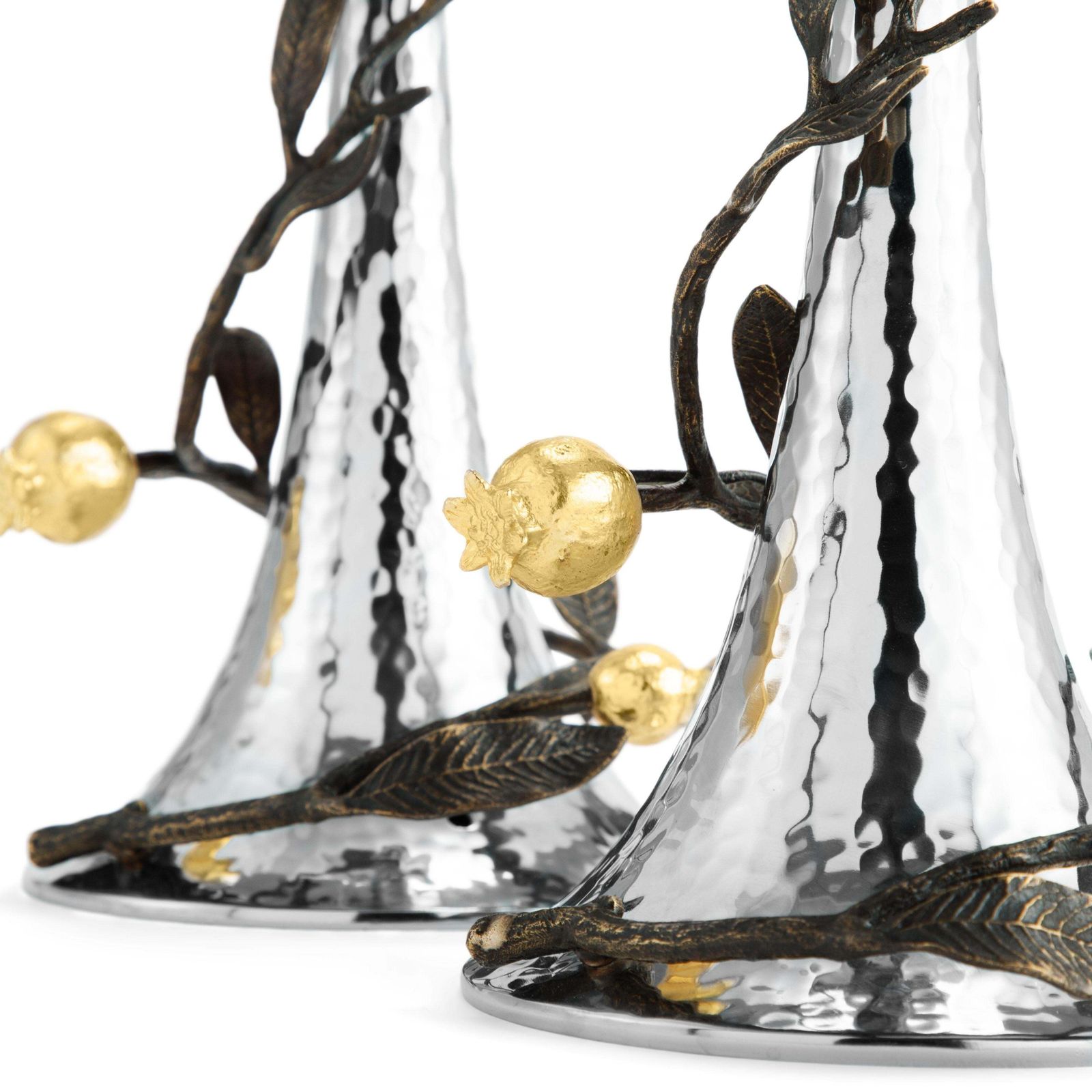 Candleholders With Pomegranate Decorations, Silver, Oxidised And Gilded Metal. photo furniture