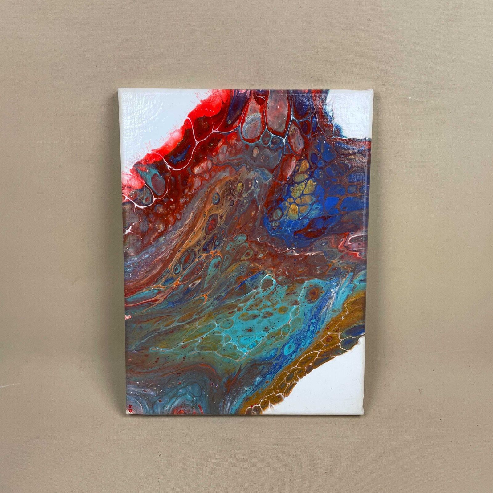Vintage Marbled Painting Picture Original Artwork On Canvas Marble Pattern Wood Frame Painted Art Rectangle 31x22.7cm Wall Hanging Marbling