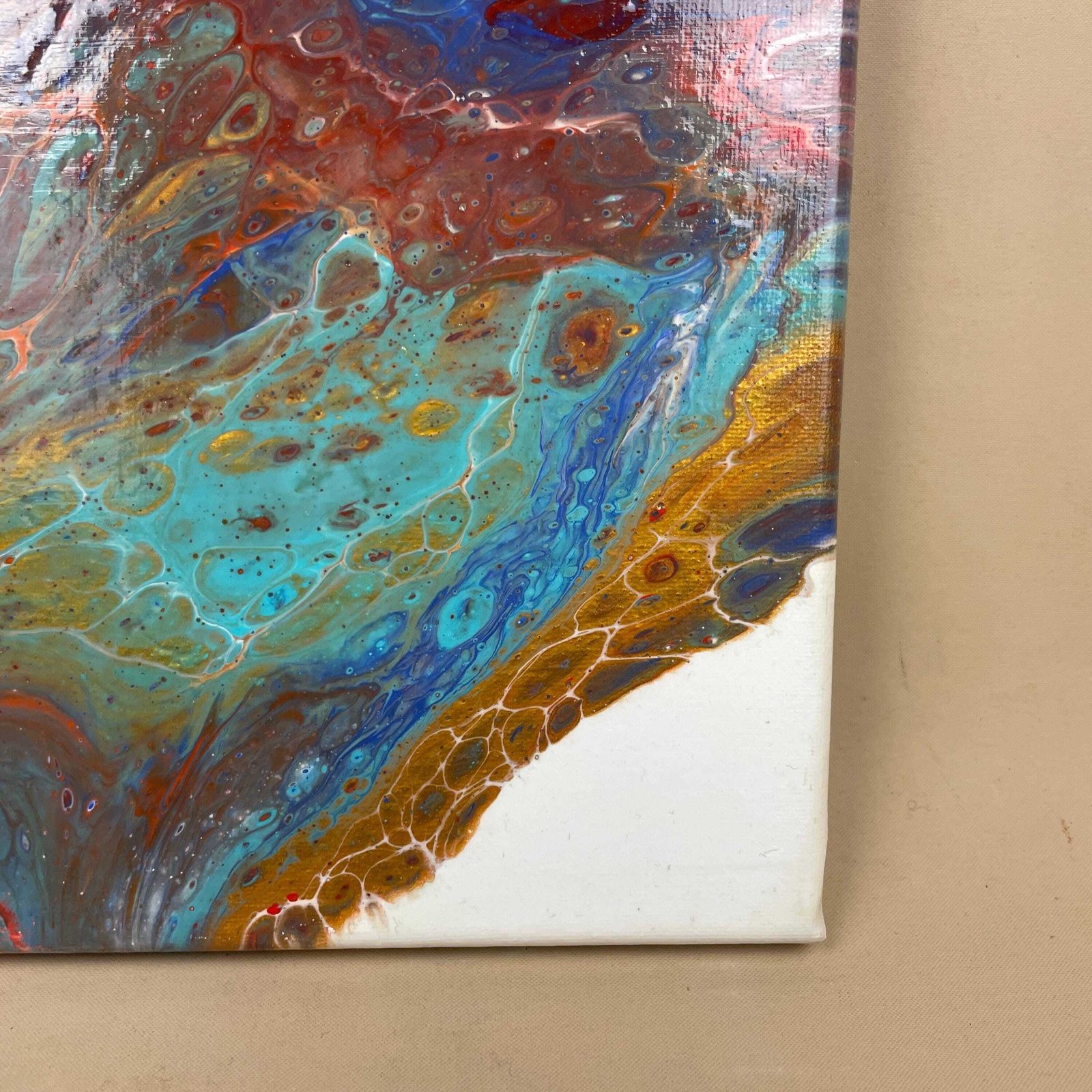 Vintage Marbled Painting Picture Original Artwork On Canvas Marble Pattern Wood Frame Painted Art Rectangle 31x22.7cm Wall Hanging Marbling photo 65.0