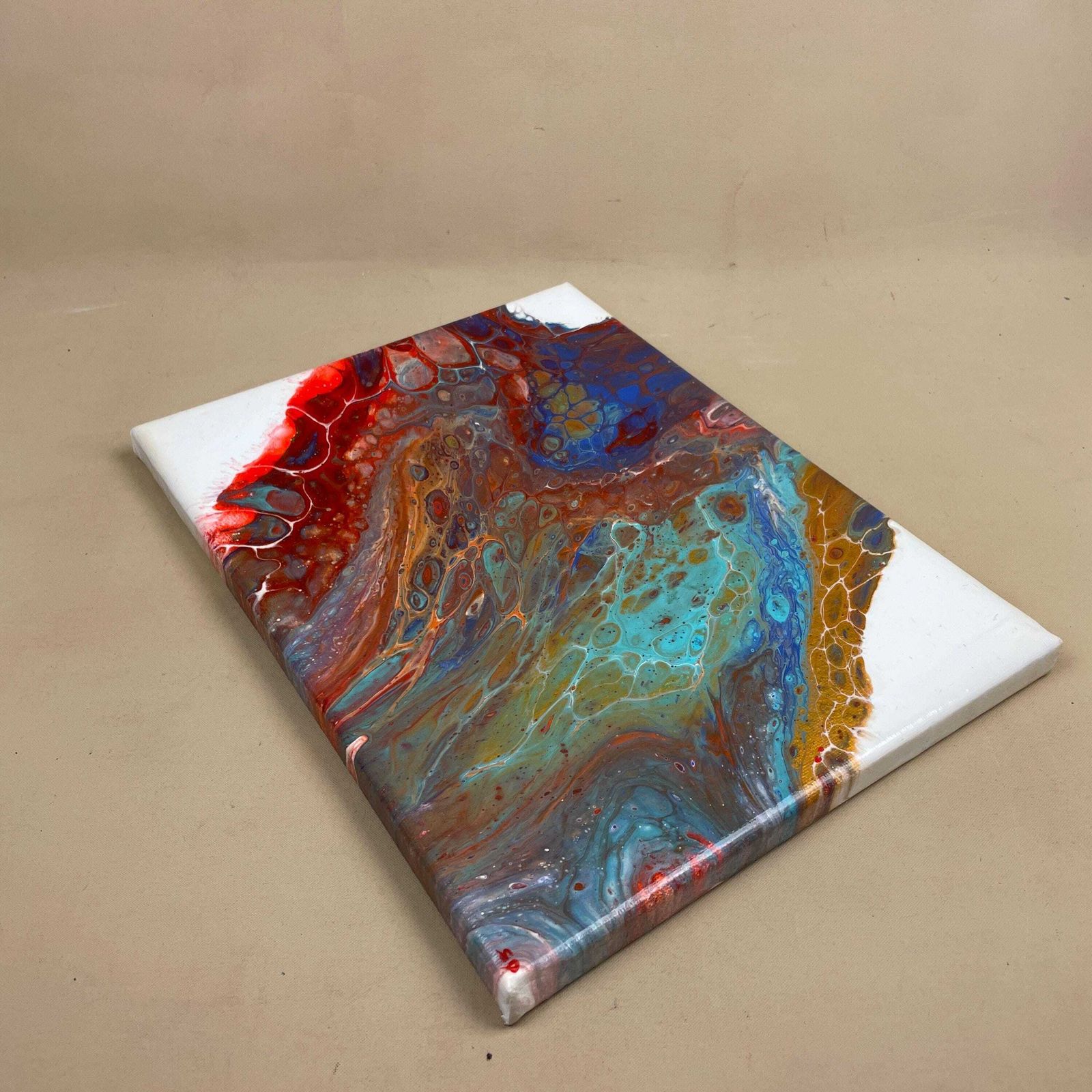 Vintage Marbled Painting Picture Original Artwork On Canvas Marble Pattern Wood Frame Painted Art Rectangle 31x22.7cm Wall Hanging Marbling photo vintage