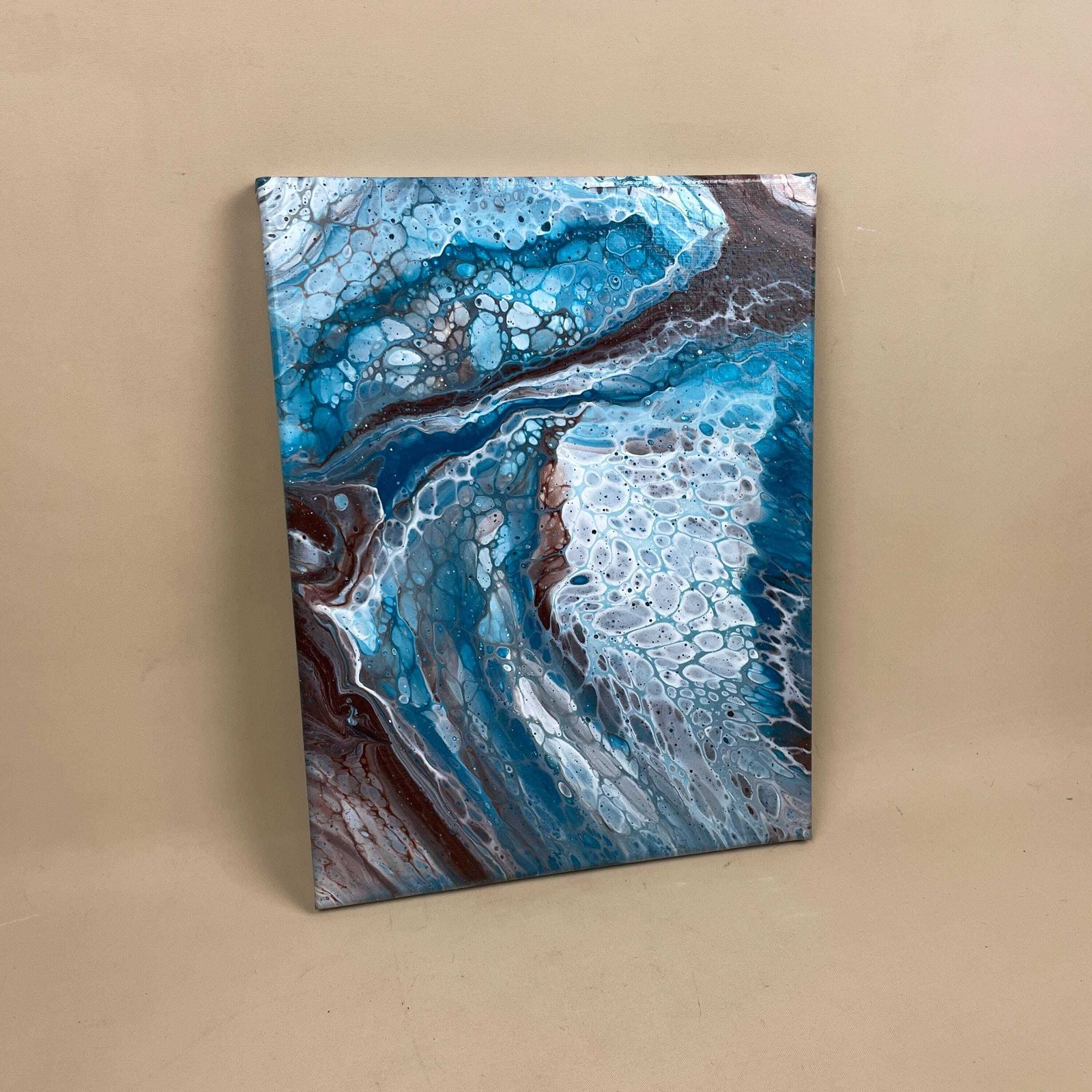 Vintage Marbled Painting Picture Original Artwork On Canvas Marble Pattern Wood Frame Painted Art Rectangle 31x22.7cm Wall Hanging Marbling photo for sale