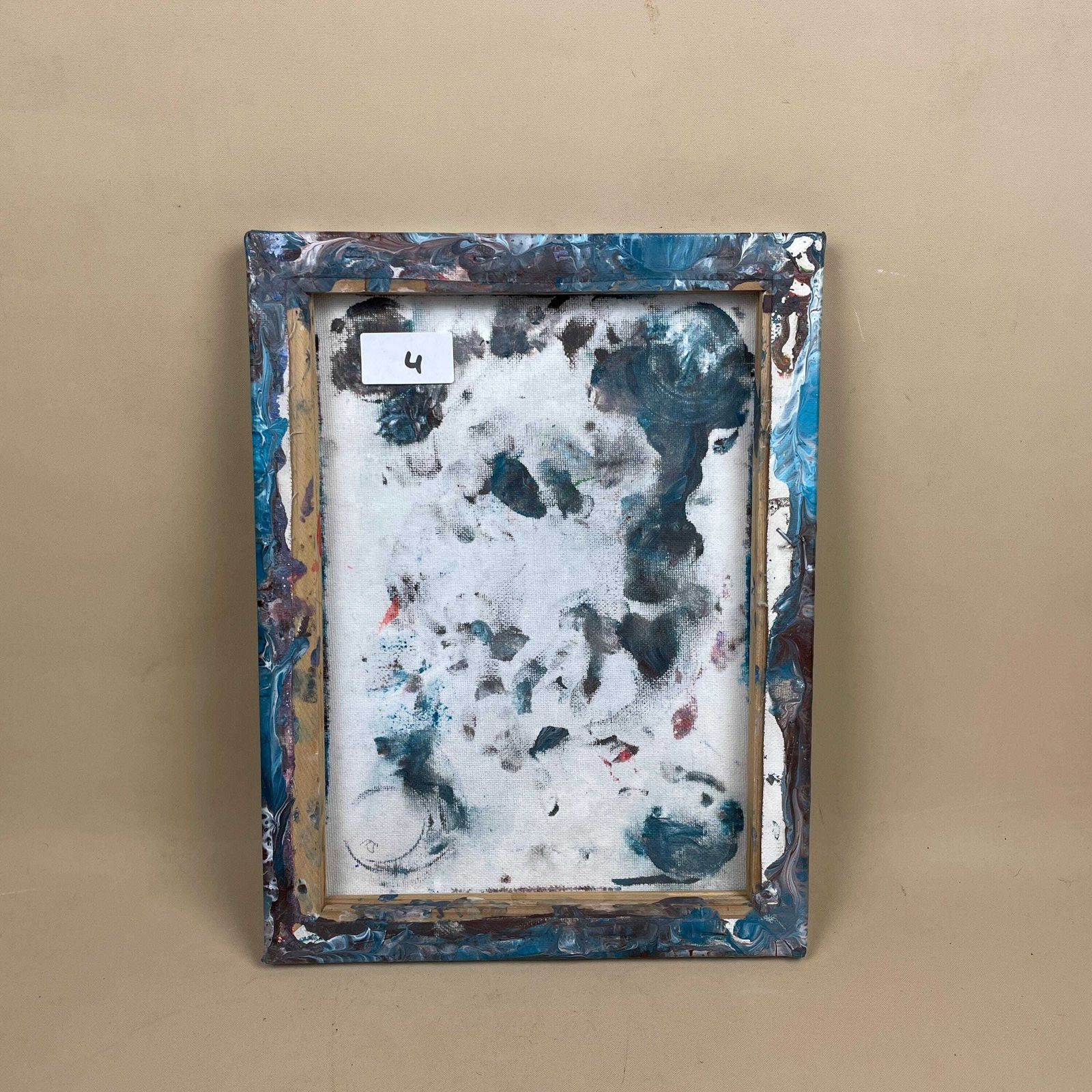Vintage Marbled Painting Picture Original Artwork On Canvas Marble Pattern Wood Frame Painted Art Rectangle 31x22.7cm Wall Hanging Marbling photo vintage