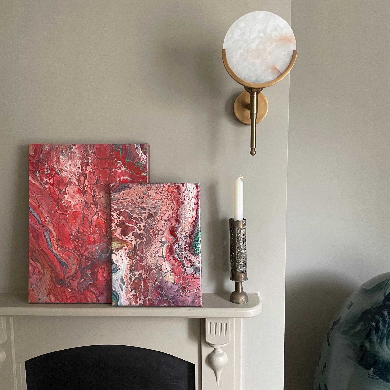 Vintage Marbled Painting Picture Original Artwork On Canvas Marble Pattern Wood Frame Painted Art Rectangle 31x22.7cm Wall Hanging Marbling photo furniture