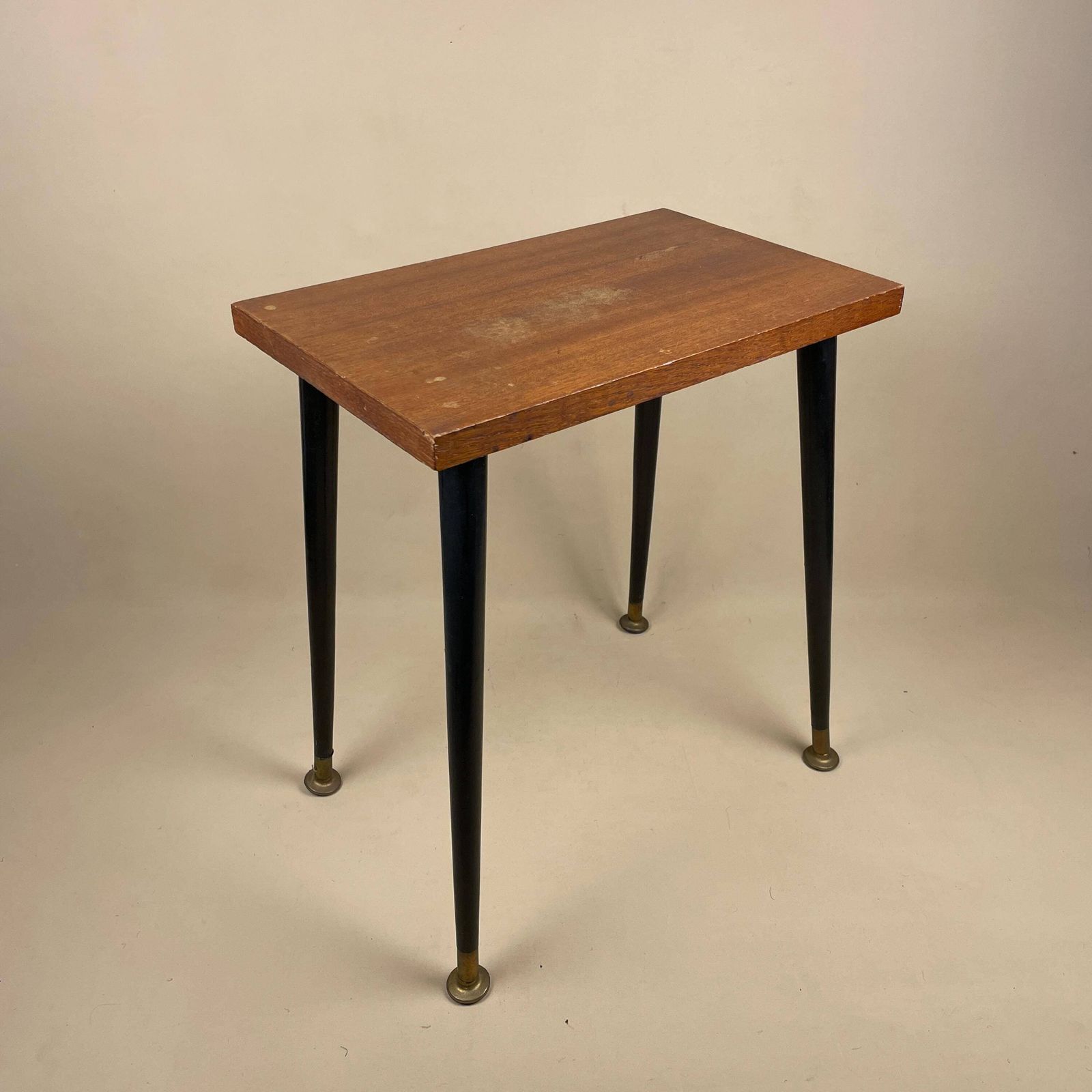 Vintage Retro Wooden Table Rectangle Wood Side Boho Coffee Living Room Retro Lounge Black Pin Legs Gold Edge Plywood Brown