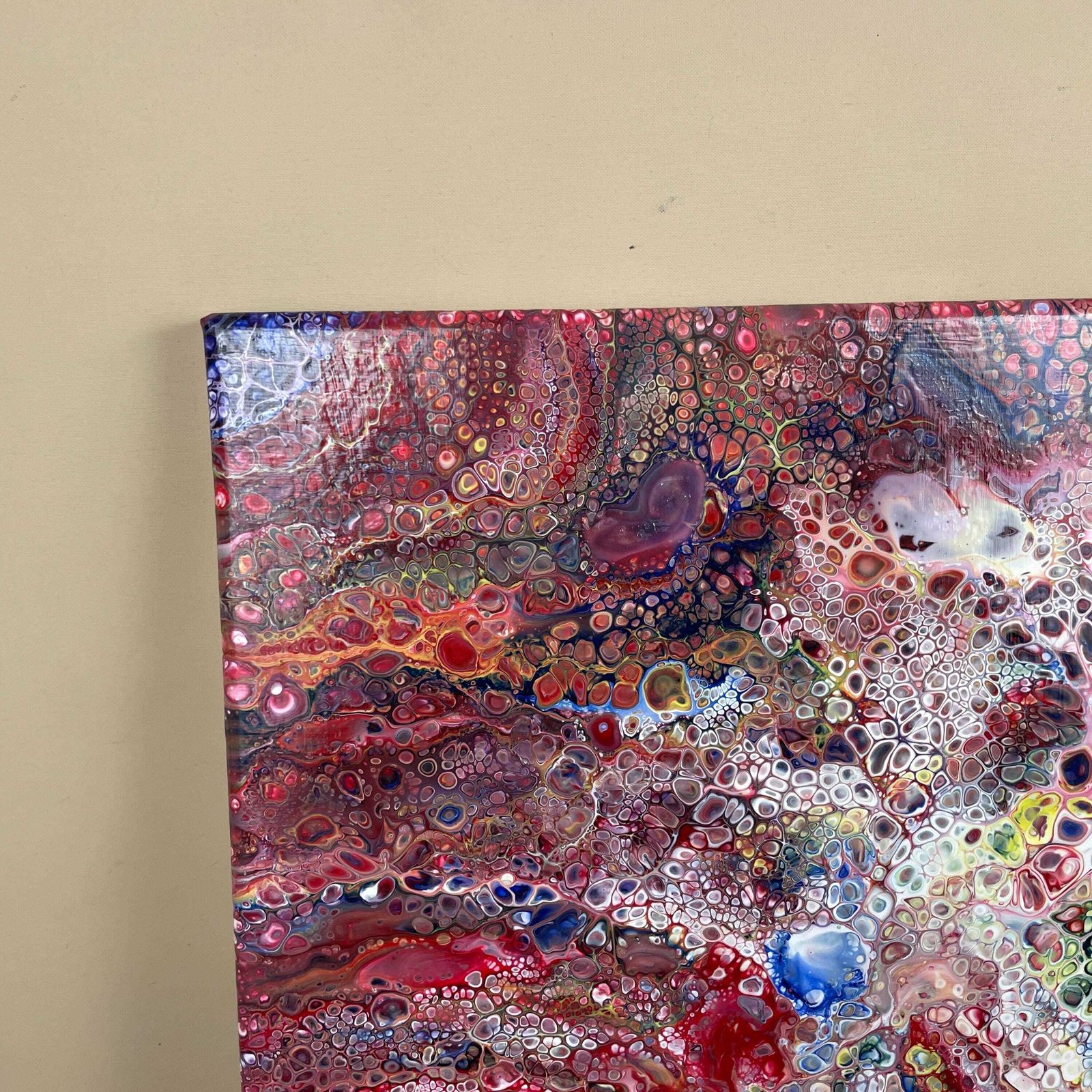 Vintage Marbled Painting Picture Original Artwork Canvas Marble Pattern Wood Frame Painted Art Rectangle 51.1x41cm Wall Hanging Marbling photo Art