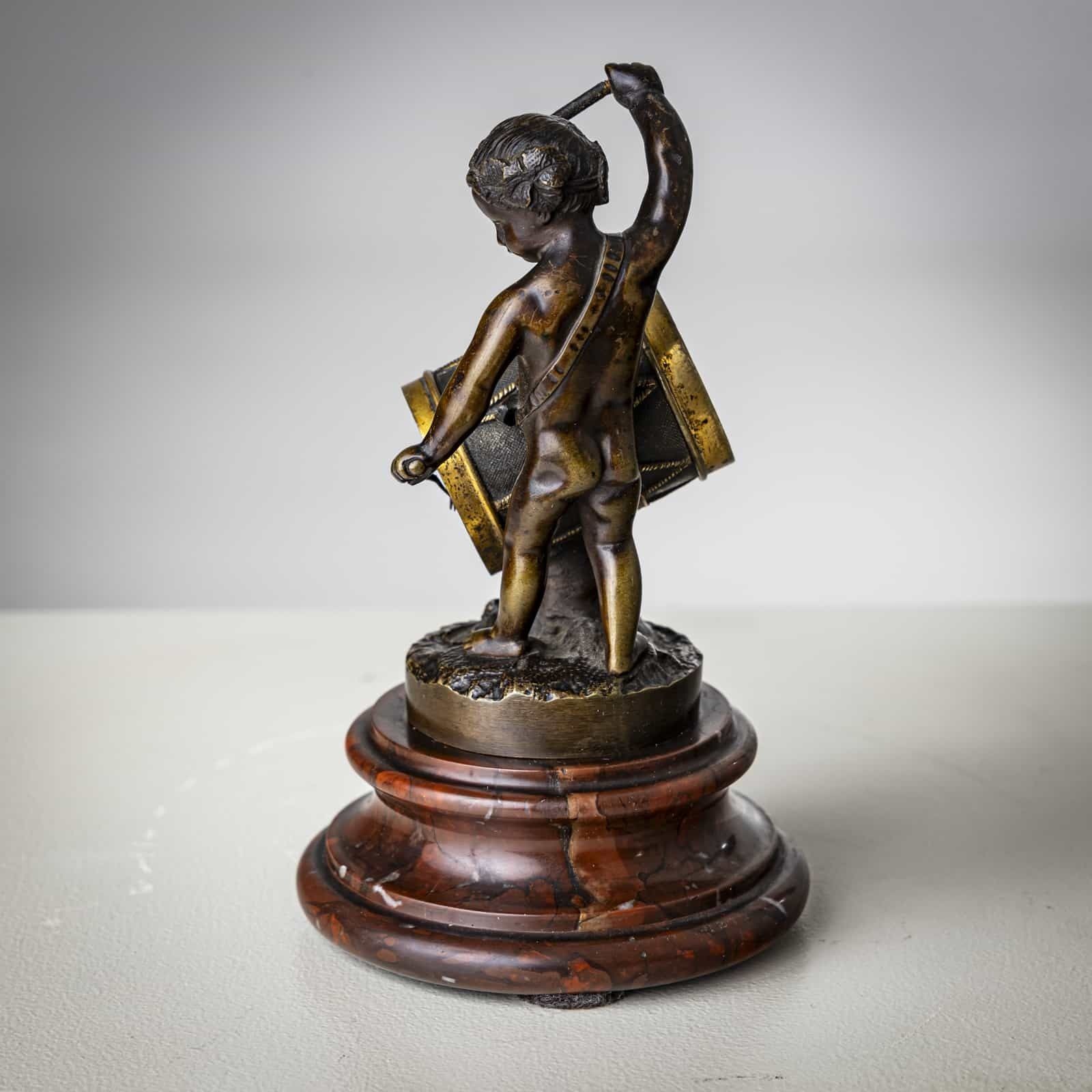Small Bronze Sculpture Of A Drumming Child, Late 19th Century photo Art