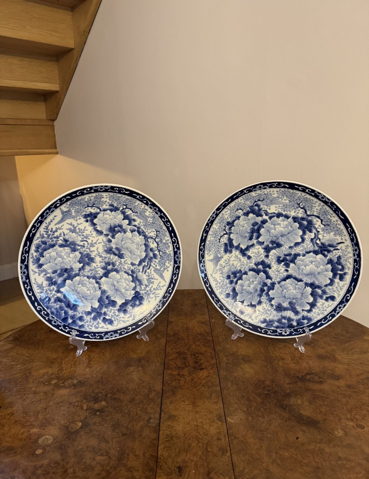 Stunning Quality Pair Of Antique Japanese Imari Blue And White Chargers