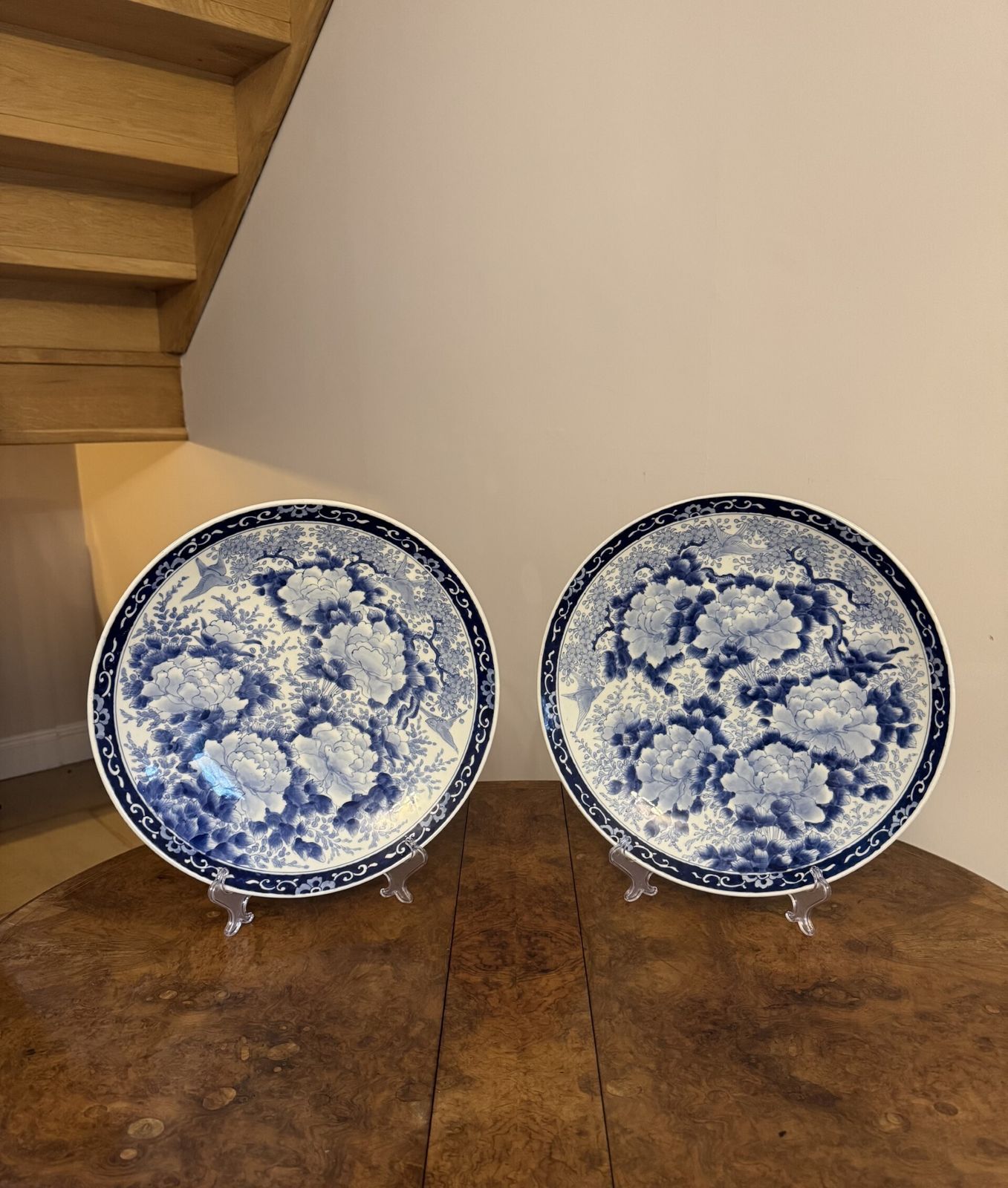 Stunning Quality Pair Of Antique Japanese Imari Blue And White Chargers photo Home Decor