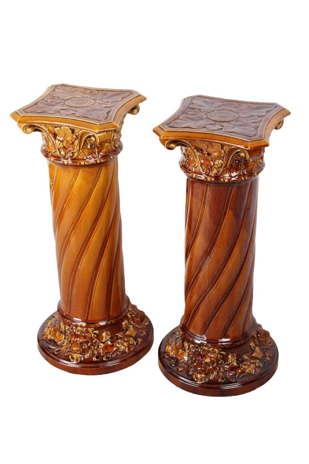 Pair Victorian Woodlesford Art Pottery Faience Jardinières