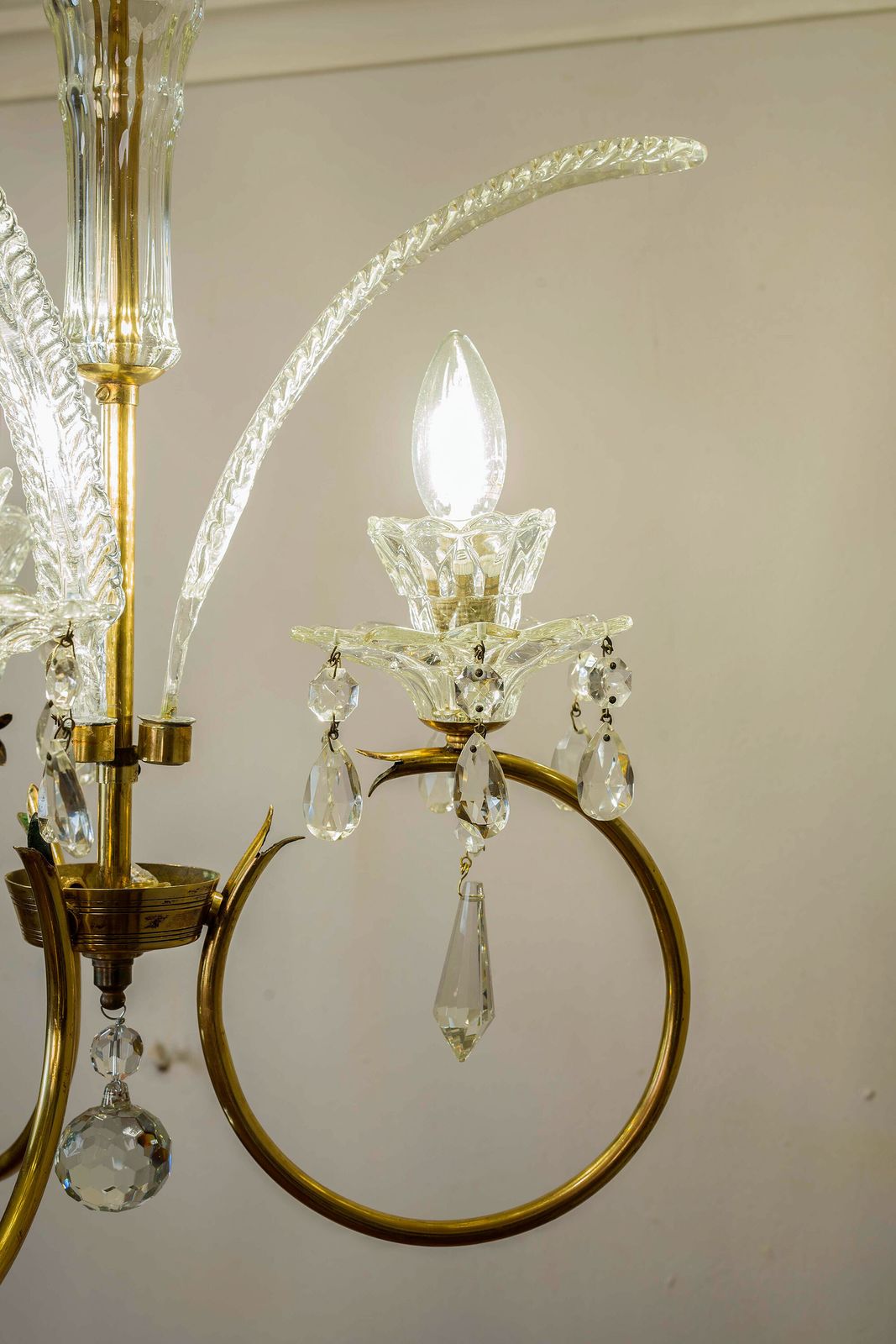 Lighting Mid Century 3 Light Murano Glass Chandelier   Vintage 1950s Elegance photo
