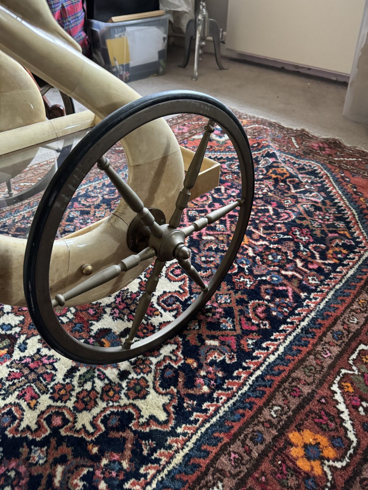 photo furniture 1950s Aldo Tura Italian Goatskin And Brass Swan Service Cart