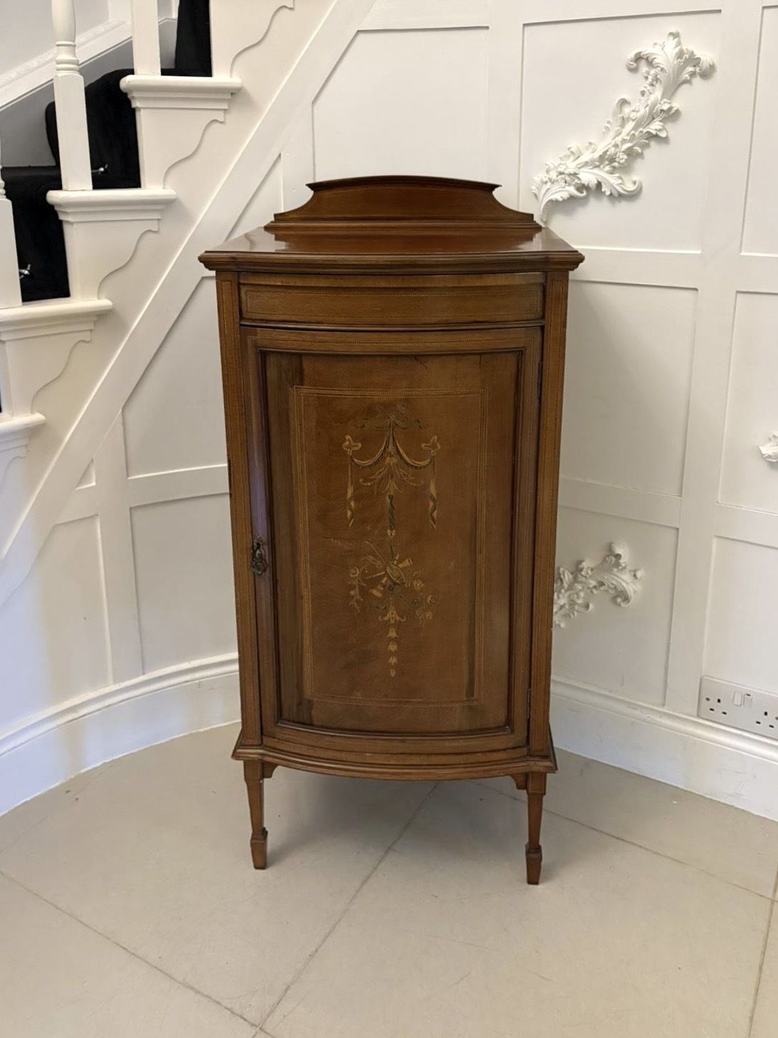 Superb Quality Antique Early 20th Century Mahogany Inlaid Bow Fronted Side Cabinet