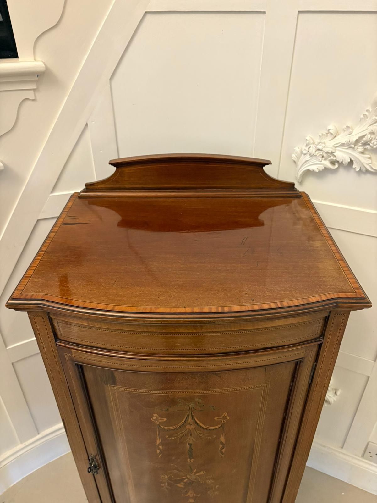 Superb Quality Antique Early 20th Century Mahogany Inlaid Bow Fronted Side Cabinet photo 1685.0