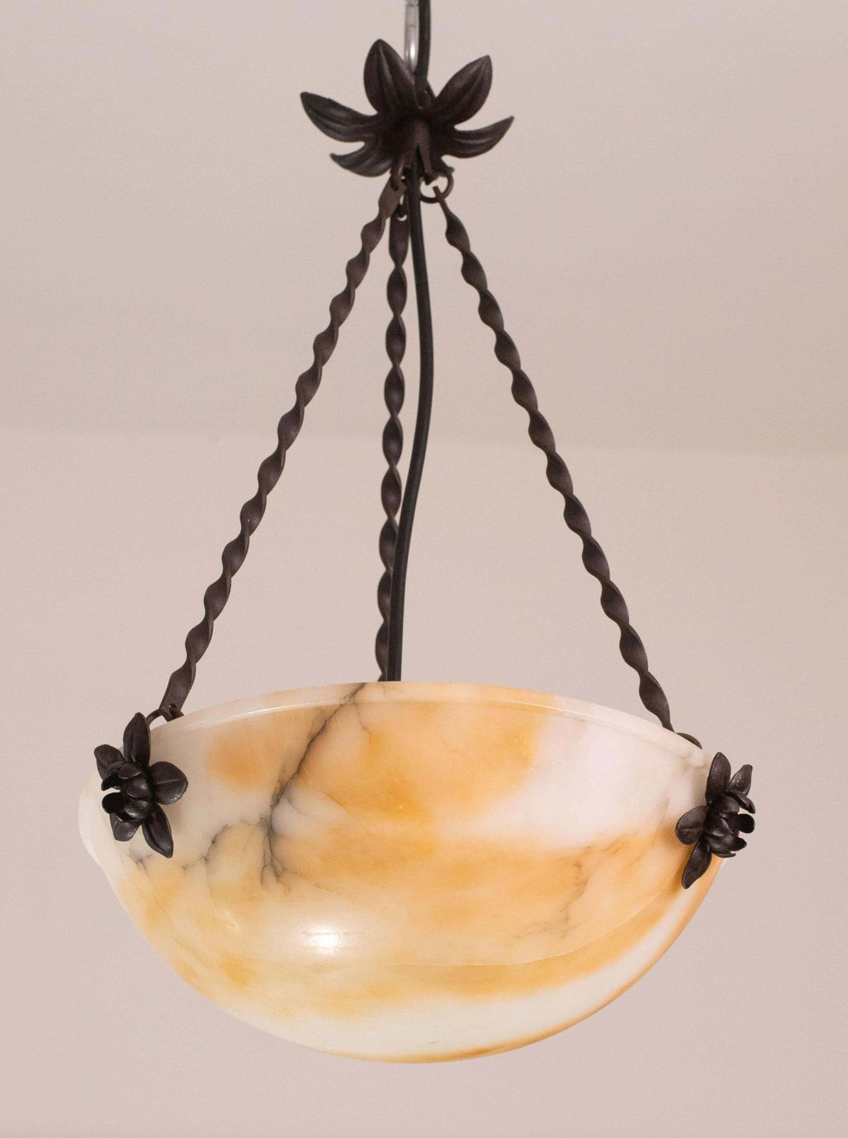 Lighting Great Design Art Decò Orange And White Alabaster Chandelier, 1950 photo