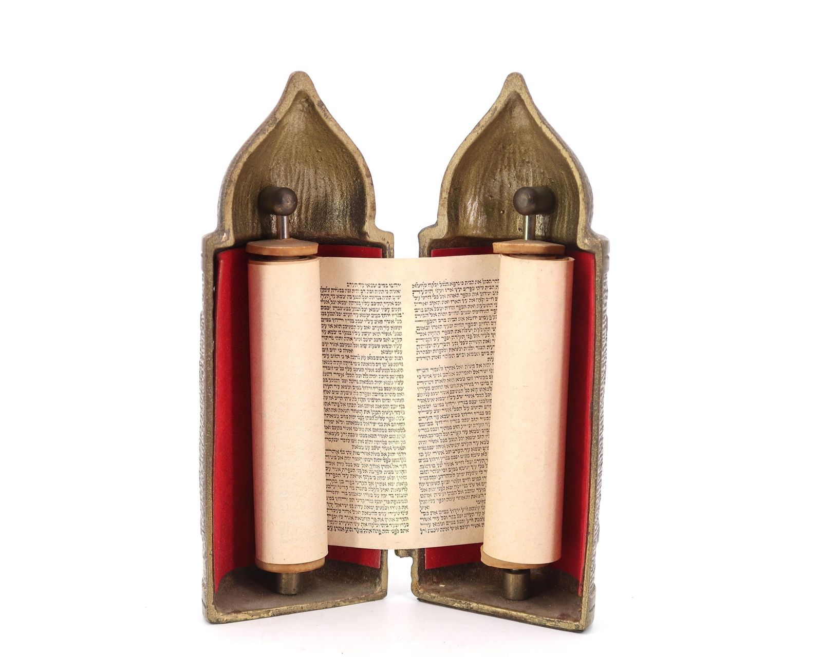 Sefer Torah In Geëmailleerde Messing Standaard, Judaica Jaren 1960 / Jeruzalem, Judaica, Joods