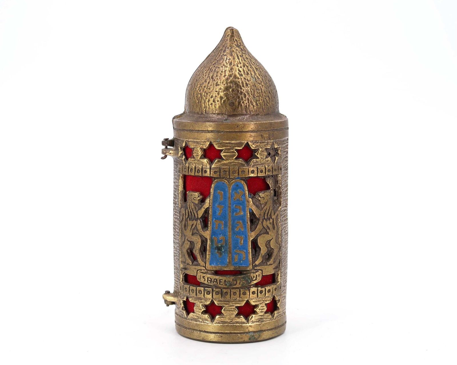 Sefer Torah In Enameled Brass Stand, Judaica 1960s / Jerusalem, Judaic, Jewish photo furniture