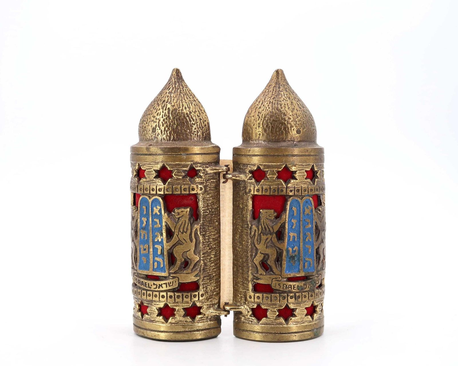 Sefer Torah In Geëmailleerde Messing Standaard, Judaica Jaren 1960 / Jeruzalem, Judaica, Joods photo for sale
