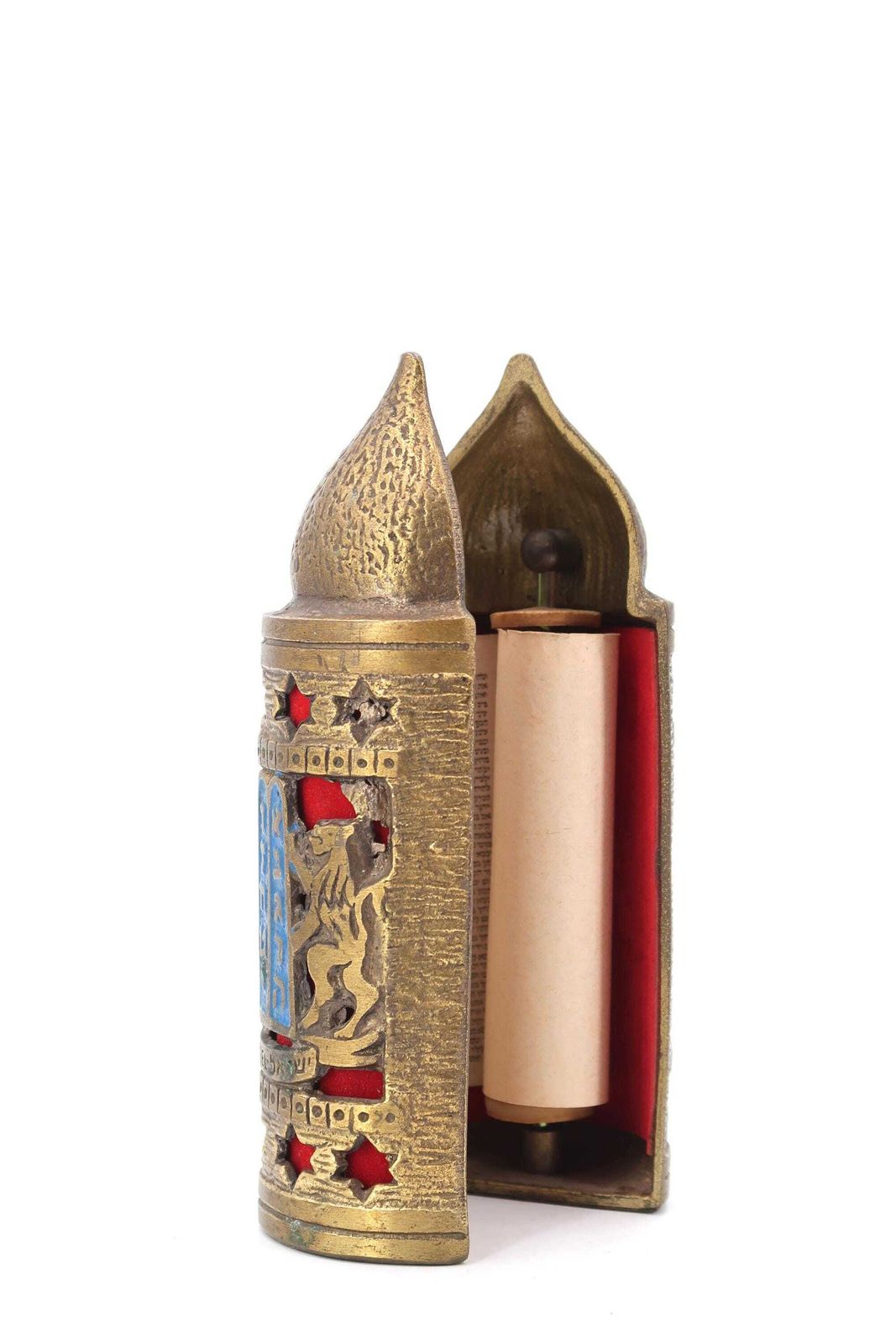 Sefer Torah In Enameled Brass Stand, Judaica 1960s / Jerusalem, Judaic, Jewish photo Home Decor