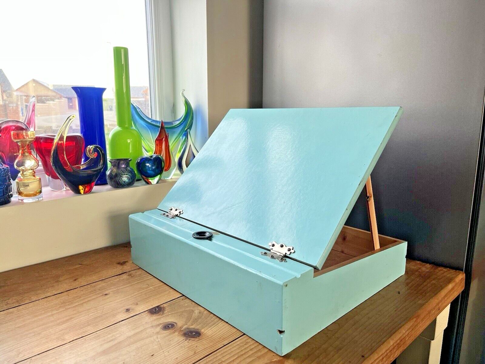 Mid Century 50's Wooden Reno Series Artist Storage Box Easel Writing Slope Paint photo furniture