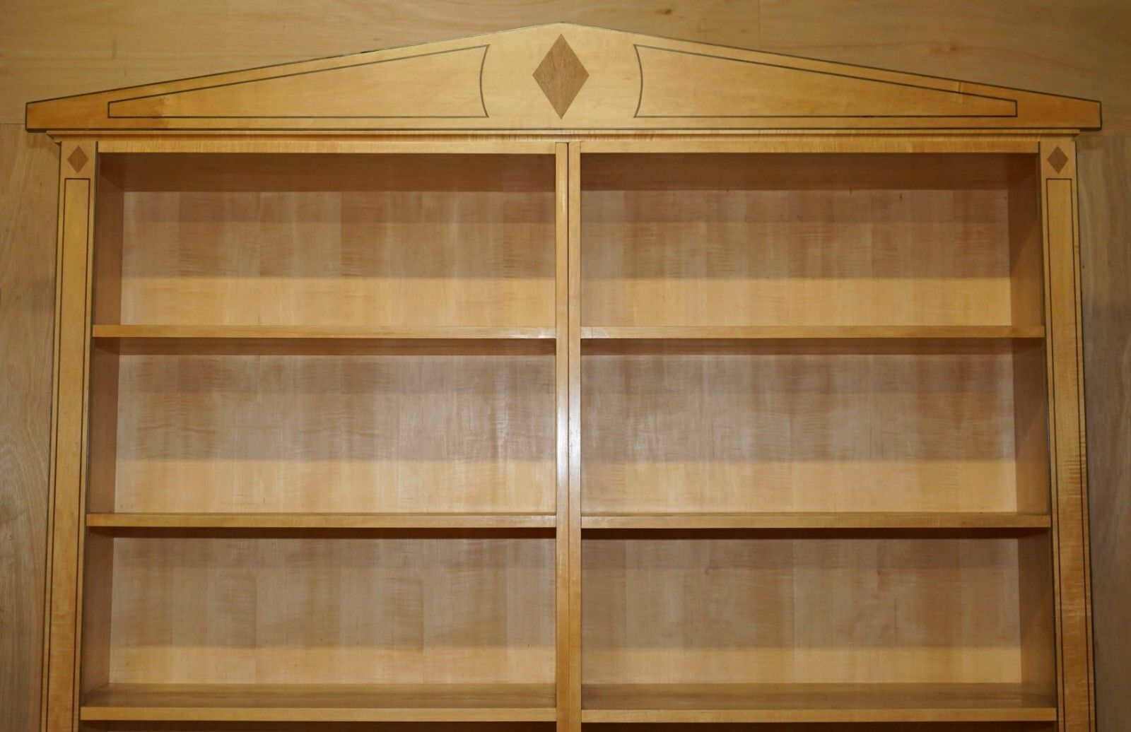 Pair Of Huge 2.5 Meter Tall Satin Birch & Walnut Steeple Top Library Bookcases photo Furniture