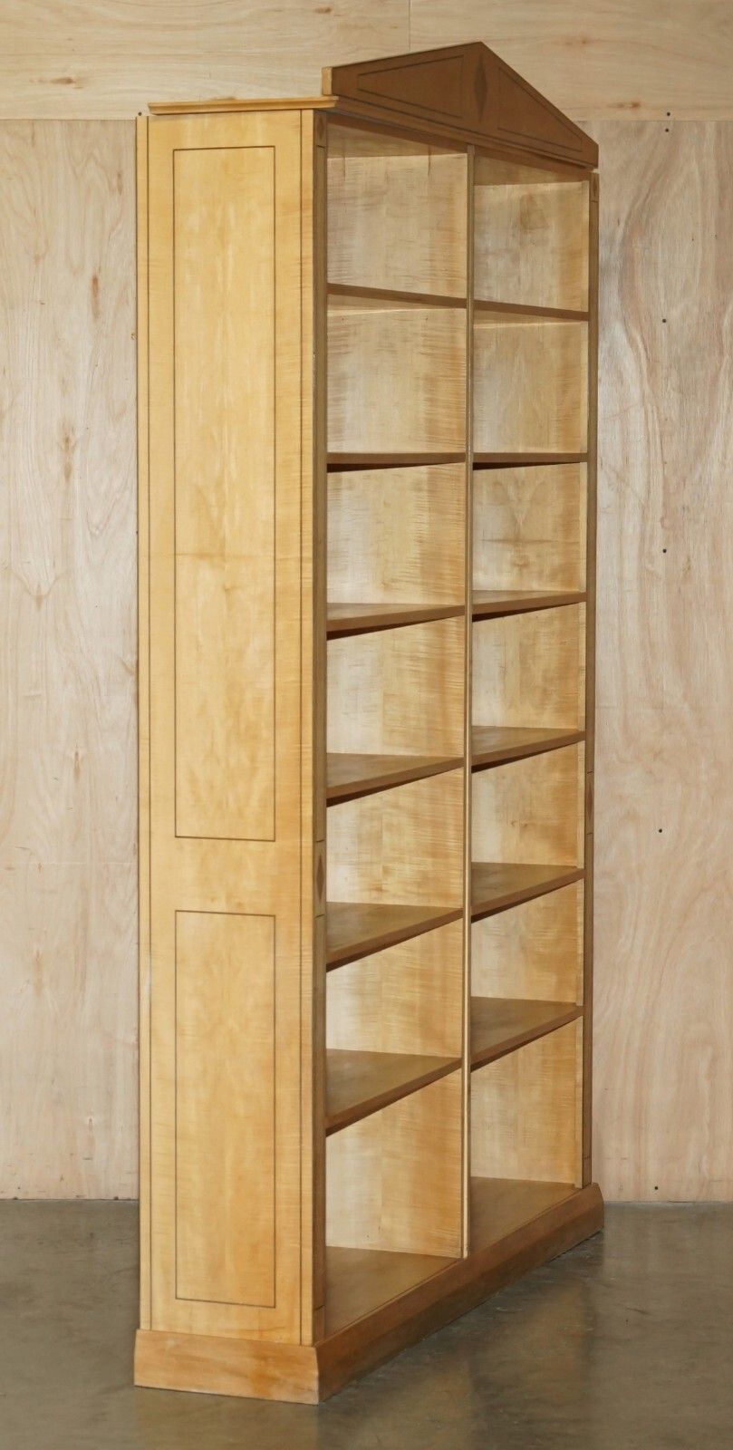 Furniture Pair Of Huge 2.5 Meter Tall Satin Birch & Walnut Steeple Top Library Bookcases photo