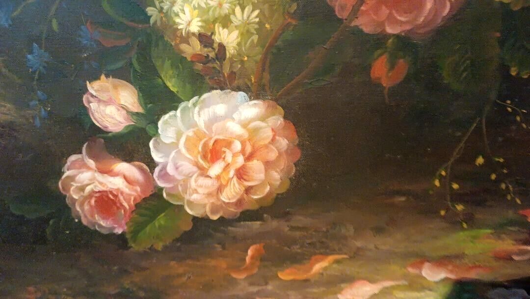Large Painting Oil On Canvas Flower Vase Signed Archangel Monzio Compagnoni photo vintage