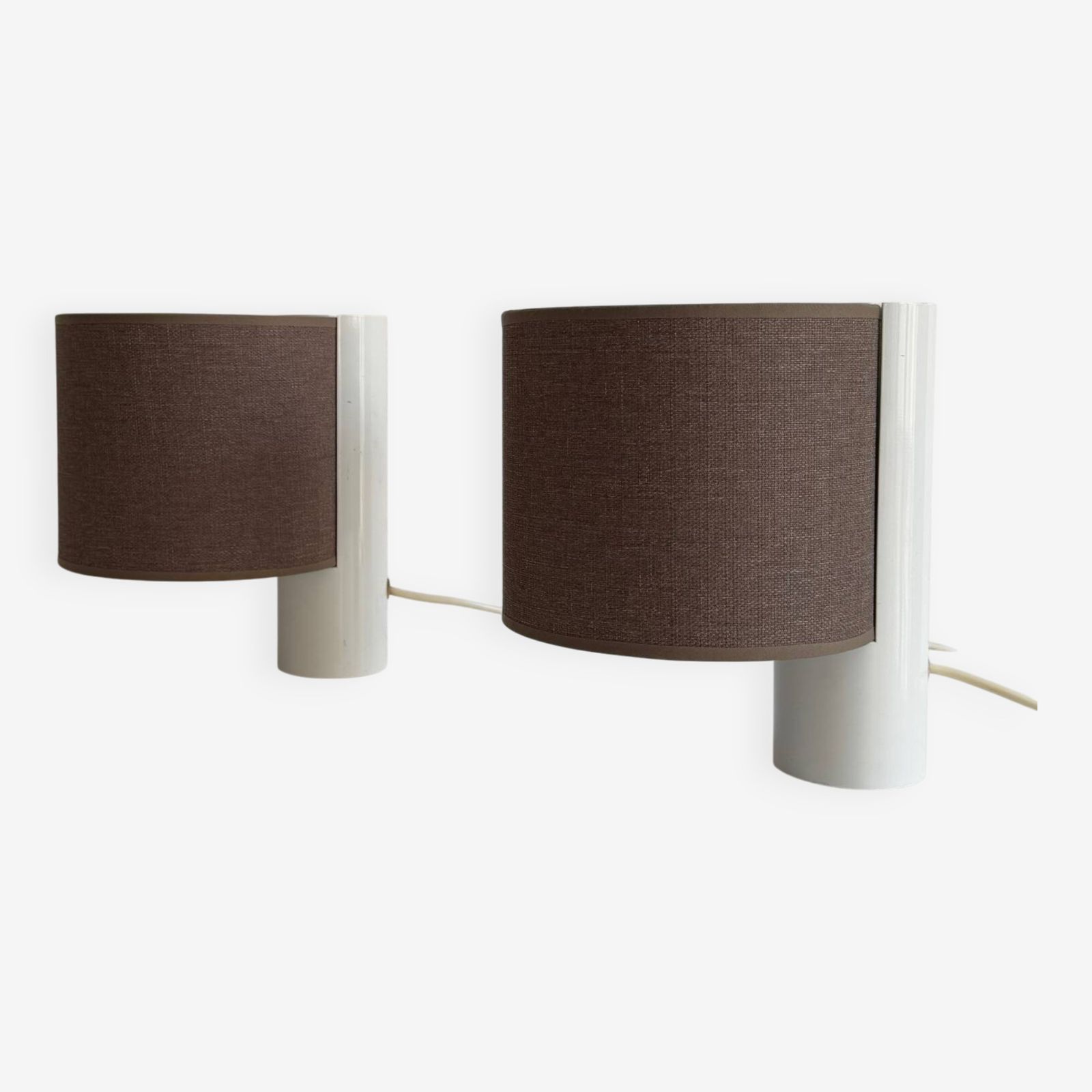 Pair Of Vintage Table Lamps, White And Brown, “Slim” By Gramigna For Quattrifolio, 1964 Italy