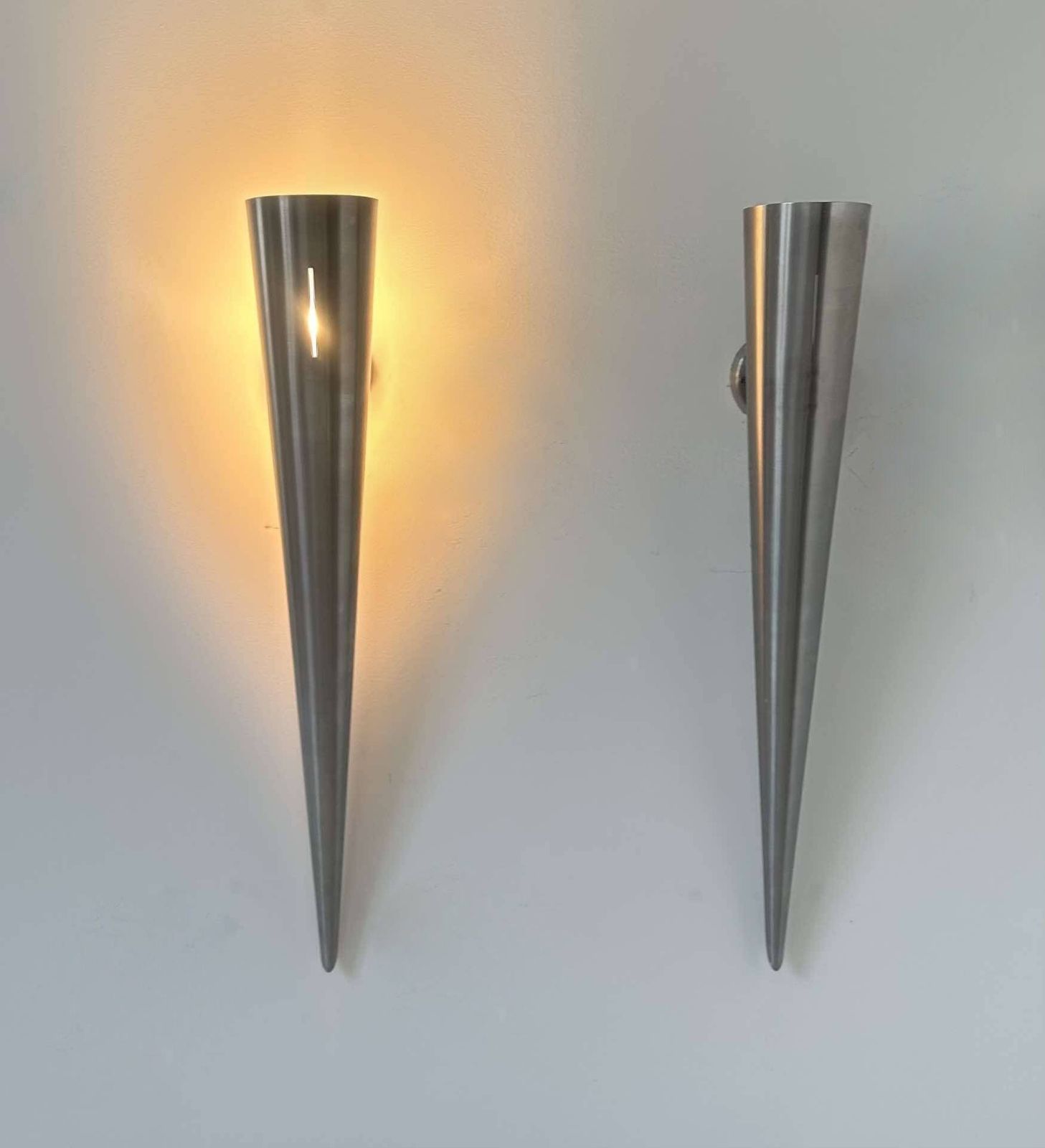 photo furniture Pair Of Vintage Xl Wall Lights, Brushed Curved Metal, France 1980