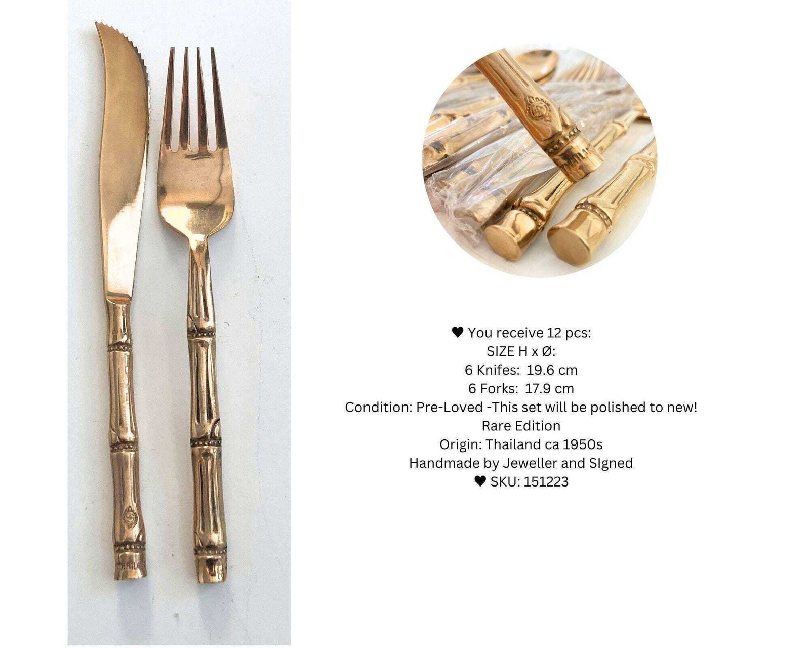 Messing Bestekset Bamboo | 12 Delig Voor 6 Personen | Opgepoetst photo furniture