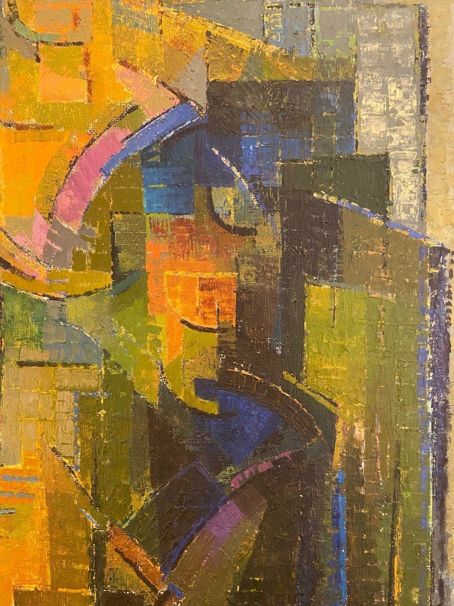Cubist Composition By Alfred Vachon, Oil On Canvas, 1961 photo 2112.0