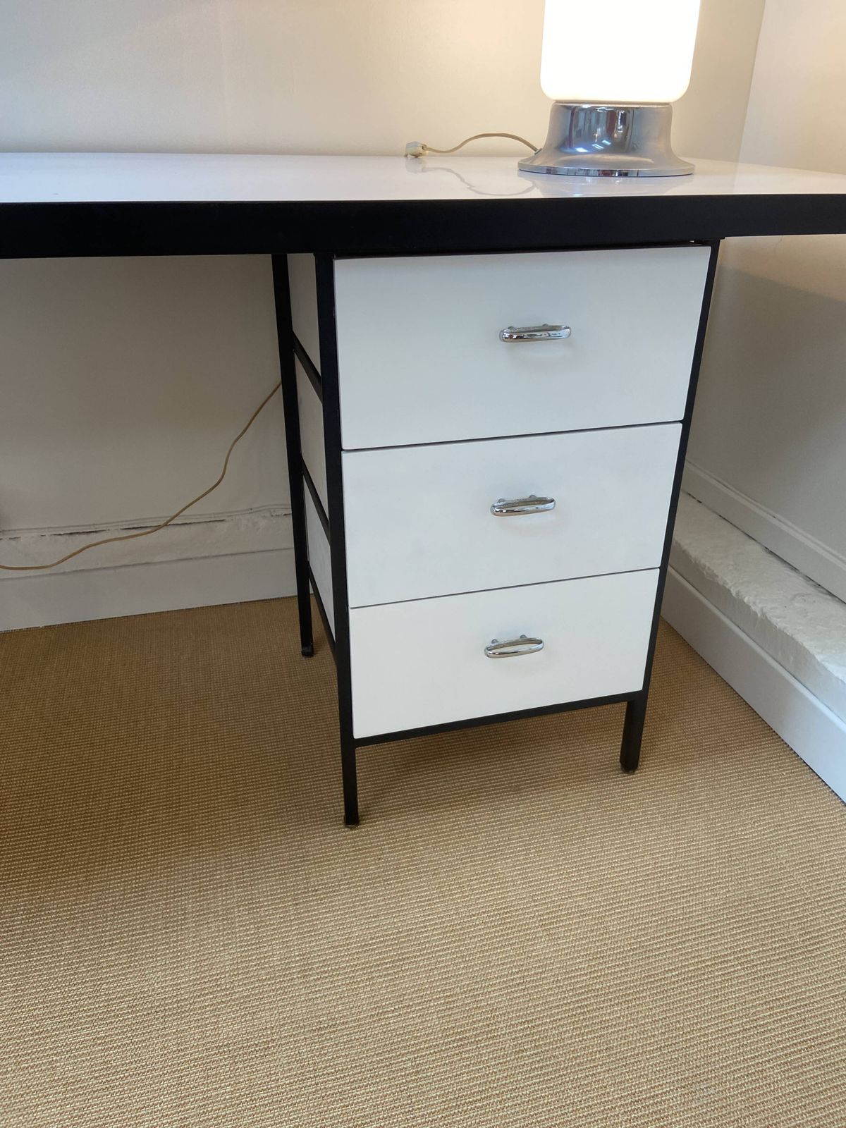 photo for sale Large Black And White Georges Nelson Desk For Herman Miller, USA, Circa 1950.