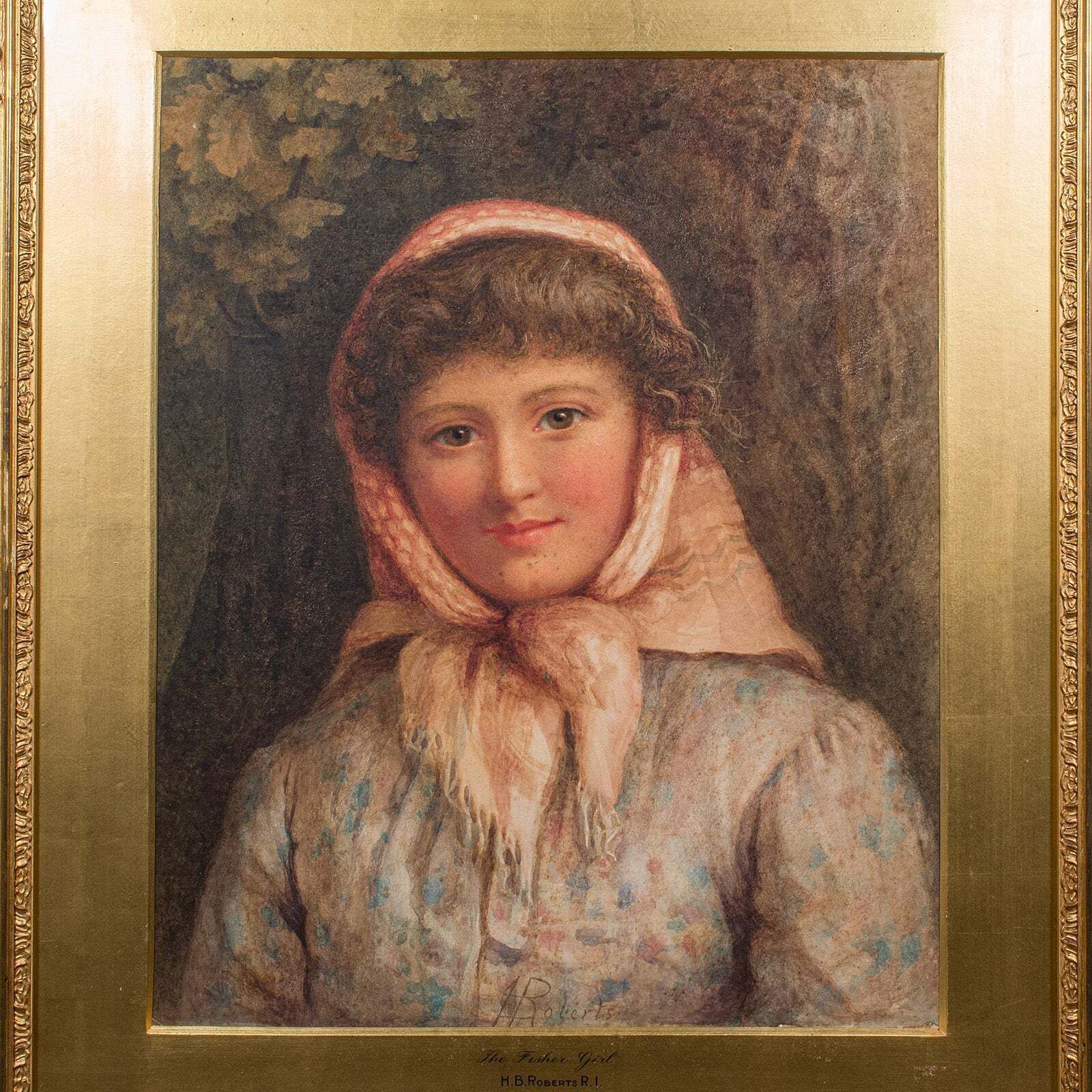 Large Antique Portrait, English, Watercolour, Painting, Hb Roberts, Victorian photo for sale